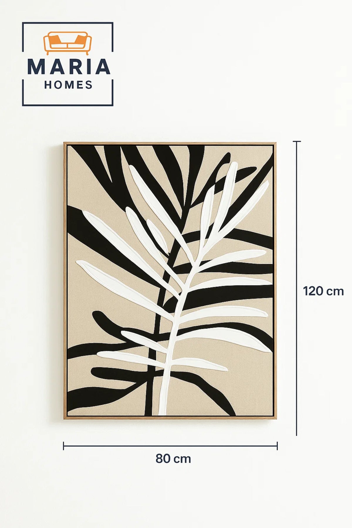 Textured Botanical Wall Art with Black and White Leaf Design-size80*120 CM