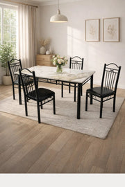 Modern 5-Piece Dining Table Set Marble Pattern Top Metal Legs 4 Chairs for Kitchen Room 120x70cm