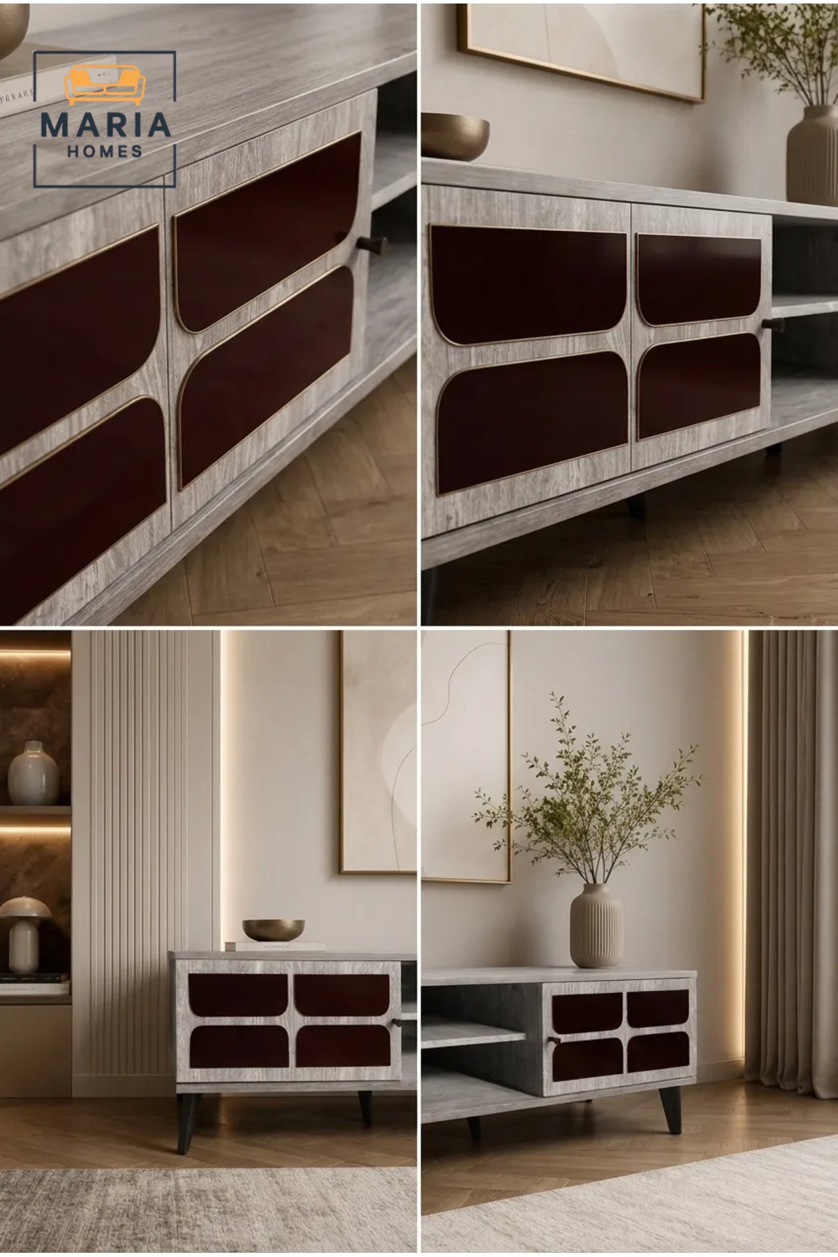 Modern Grey TV Unit 160 _ 40 _ 45 cm √ê Entertainment Center with Decorative Cabinet Doors and Open Storage Shelf