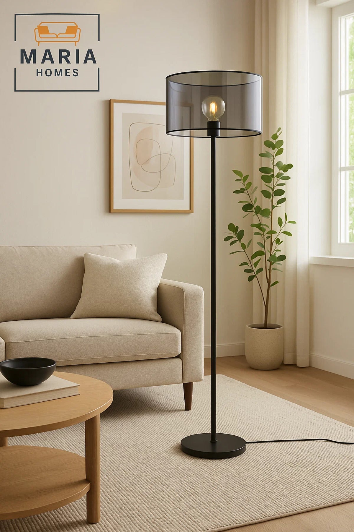 Black Floor Lamp with Smoked Glass Shade