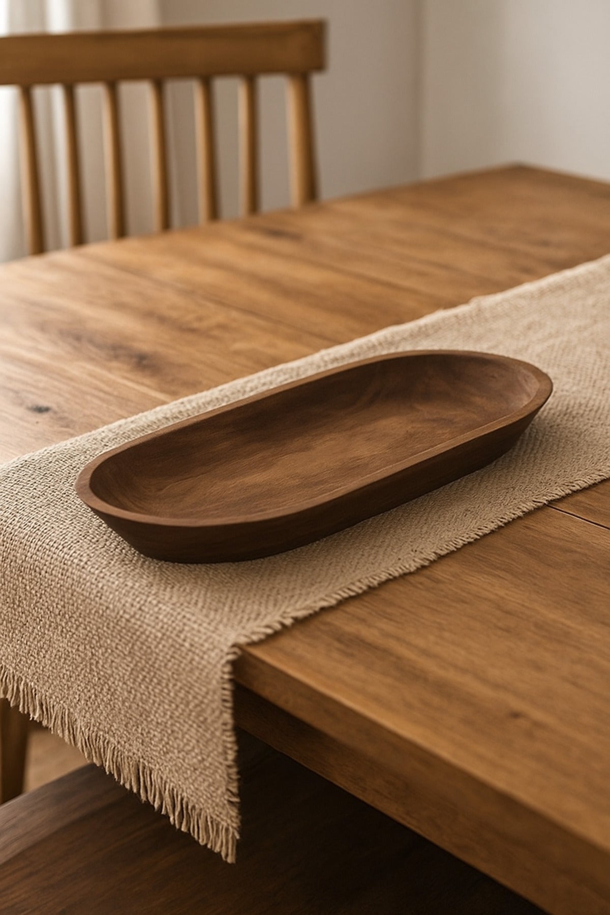 Walnut Wooden Elongated Decorative Tray Ð Modern Table Centerpiece