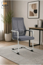 Modern Grey Mesh Visitor Chair with Ergonomic Lumbar Support and Chrome Cantilever Base