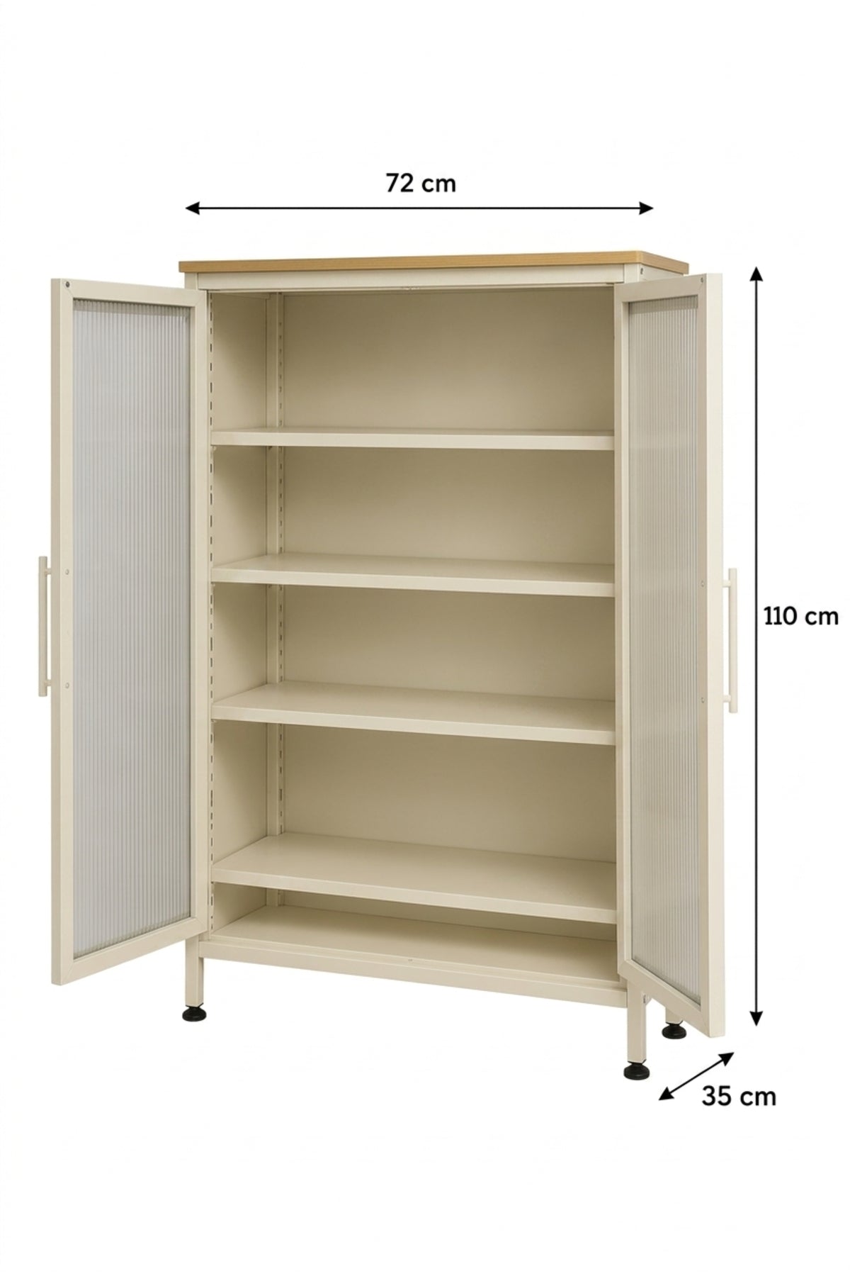Modern Metal Display Cabinet with Ribbed Glass Doors √ê Freestanding Storage & Showcase Cabinet
