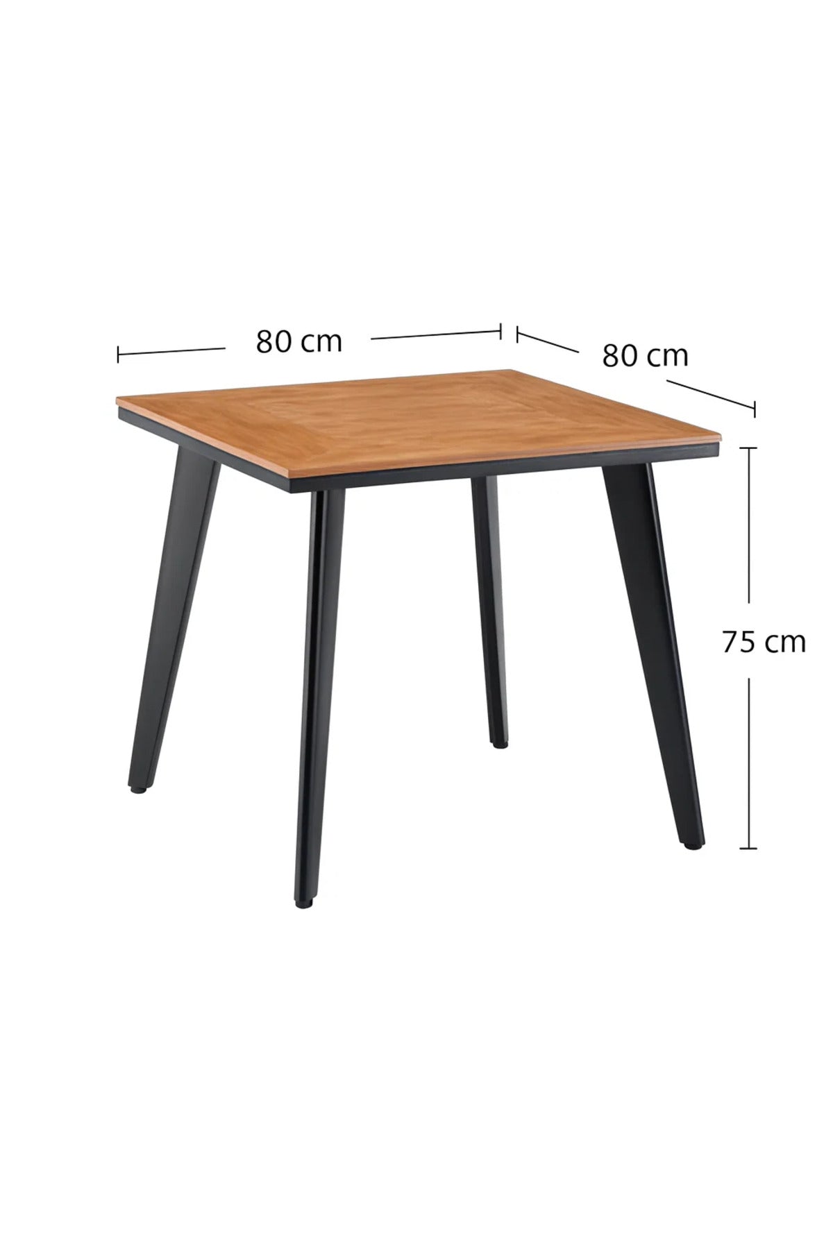 Modern Wooden Square Dining Table | Black Metal Legs | 75cm Indoor Outdoor Furniture