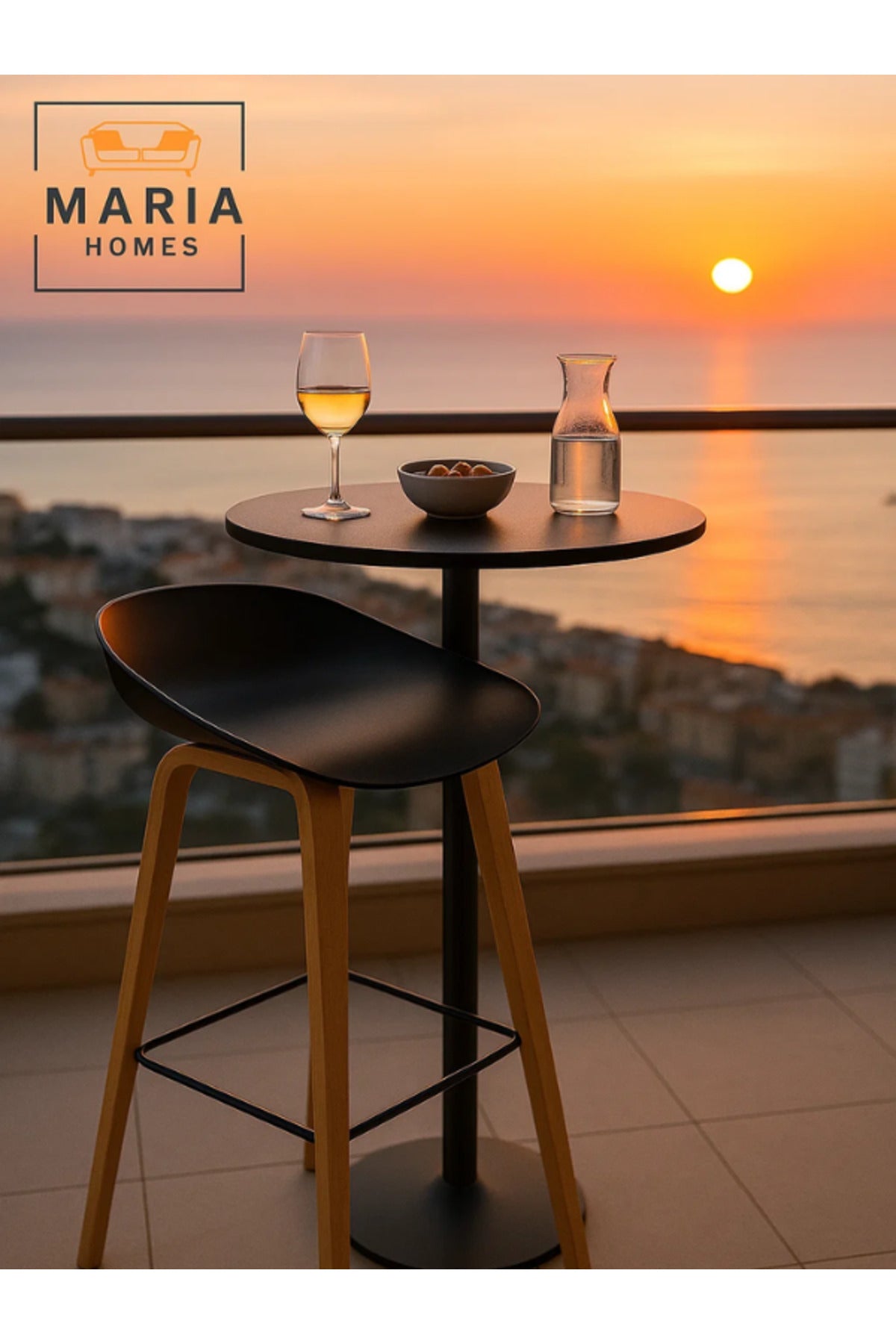 Modern Dining Bar Chair Ð Stylish Black & Wood Stool for Kitchen, Dining & CafŽ