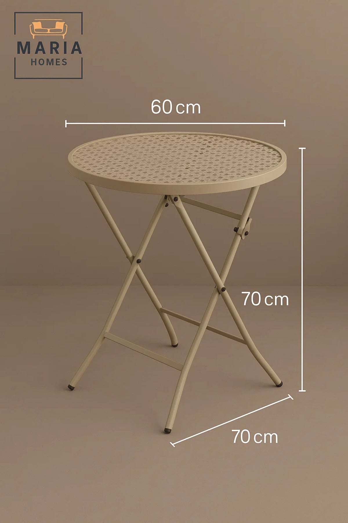 Beige Metal Folding Round Patio Table