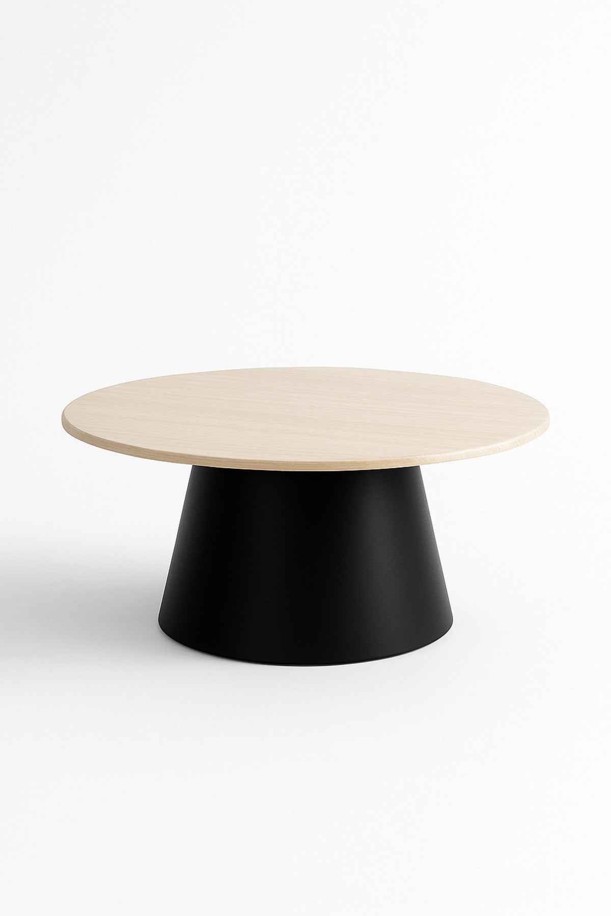 Modern Round Coffee Table with Wooden Top and Black Base Stylish Center Table 90_45cm