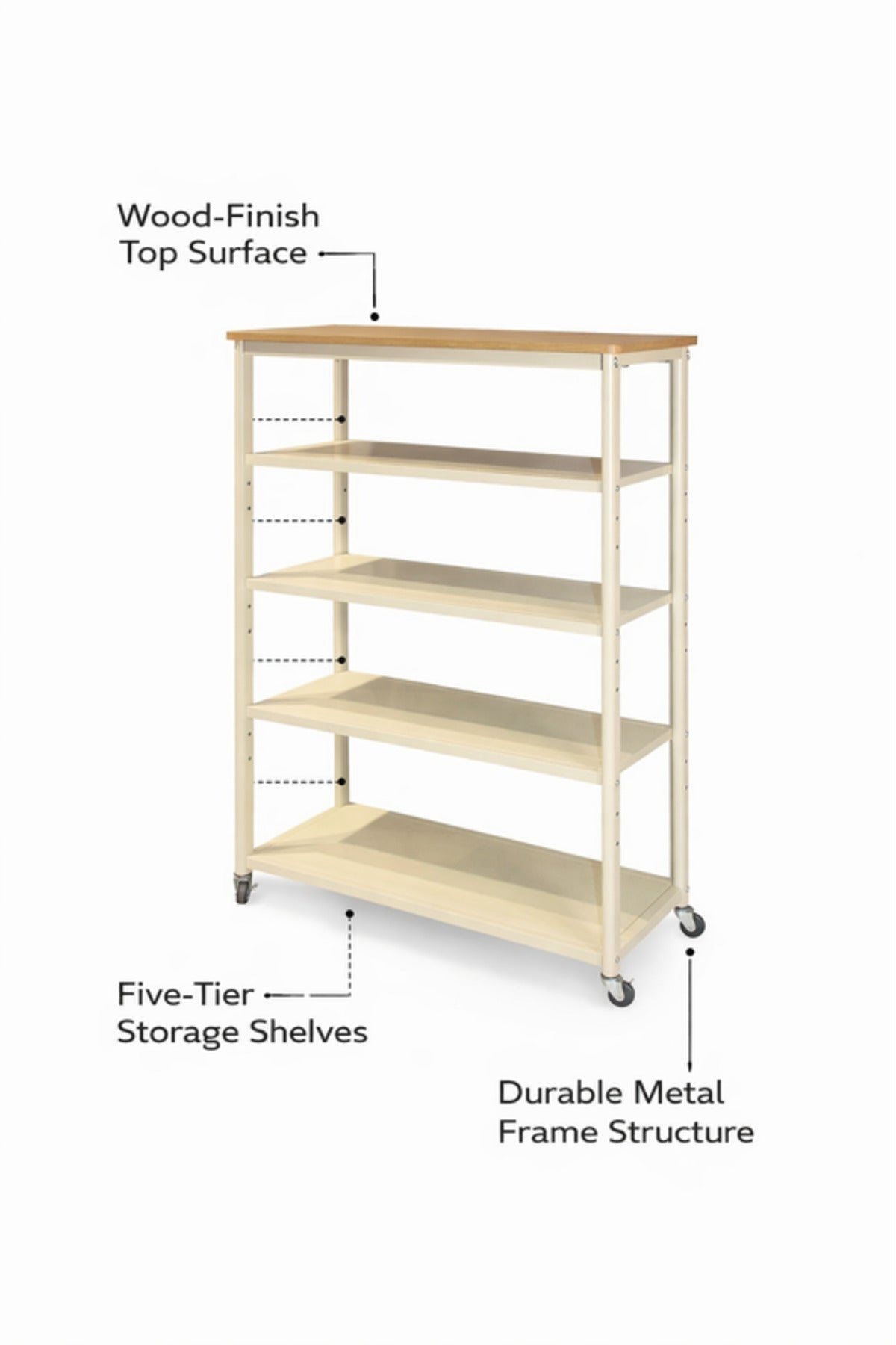 Multi-Layer Storage Shelf with Wheels 70_32_105 cm
