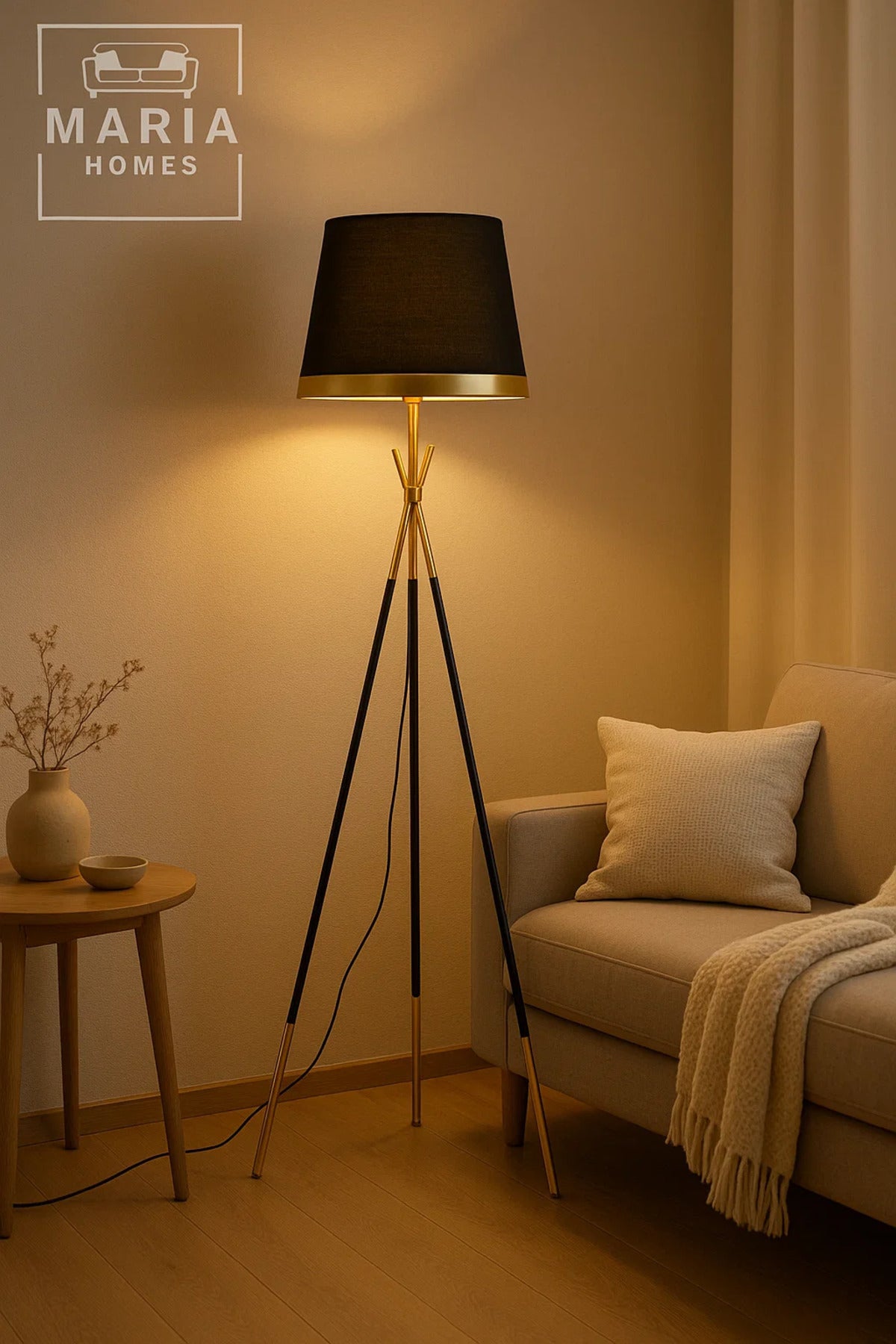 Luxury Black and Gold Tripod Floor Lamp