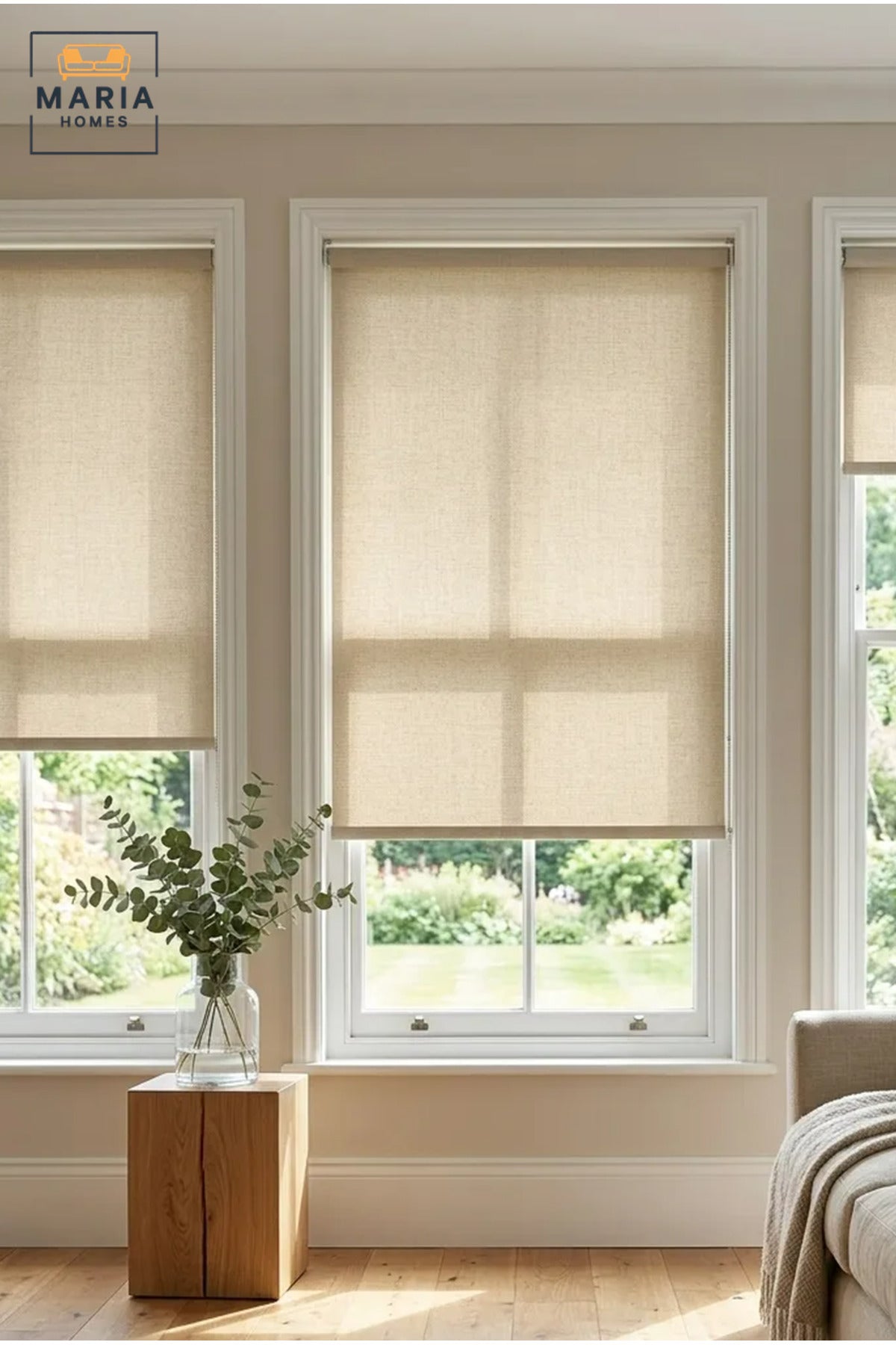 Set of 3 Roller Blinds for Windows, Modern Light Filtering Roll-Up Window Shades in 180 × 120 cm, 180 × 150 cm and 180 × 180 cm for Home and Office