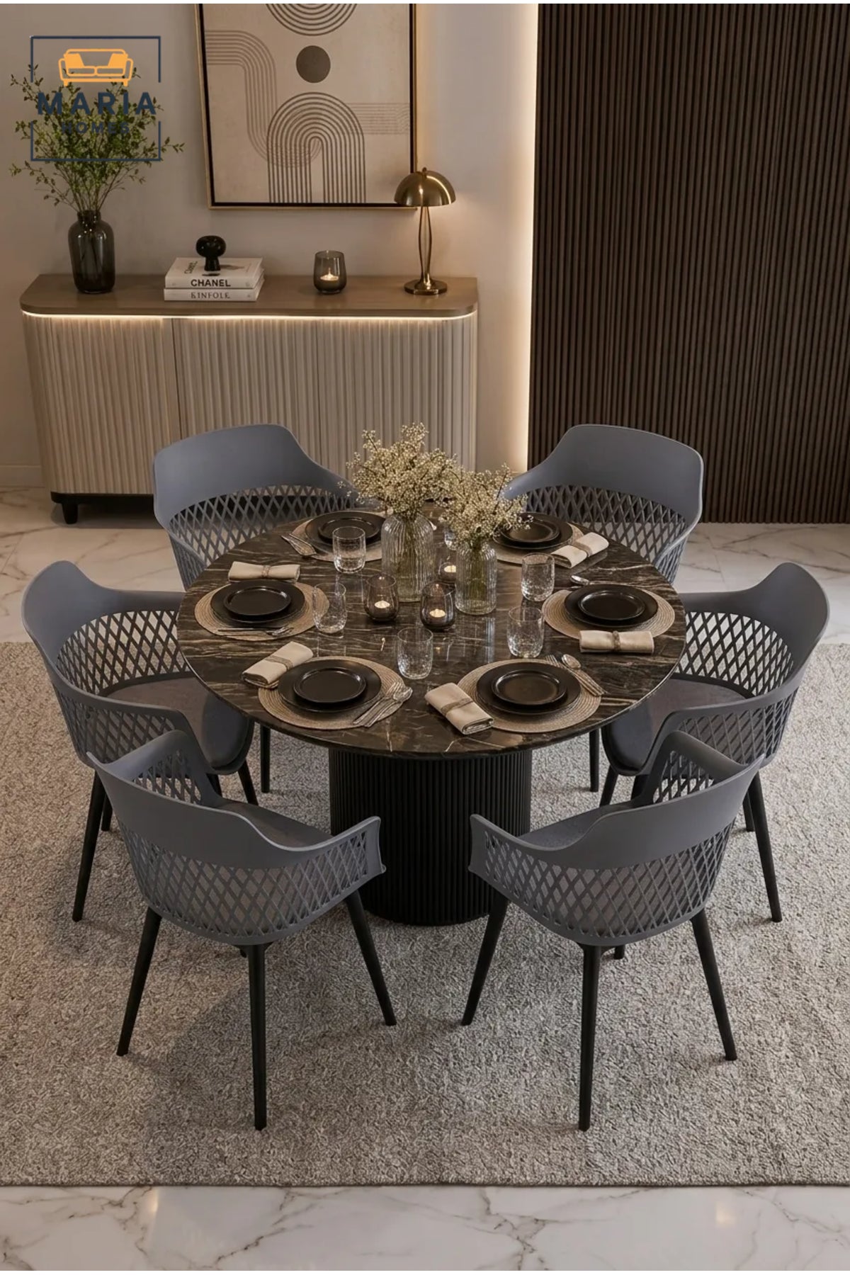 Modern Grey Plastic Dining Chair with Cushion Seat and Armrests √ê Contemporary Indoor Outdoor Chair for Dining Room, Caf≈Ω & Patio