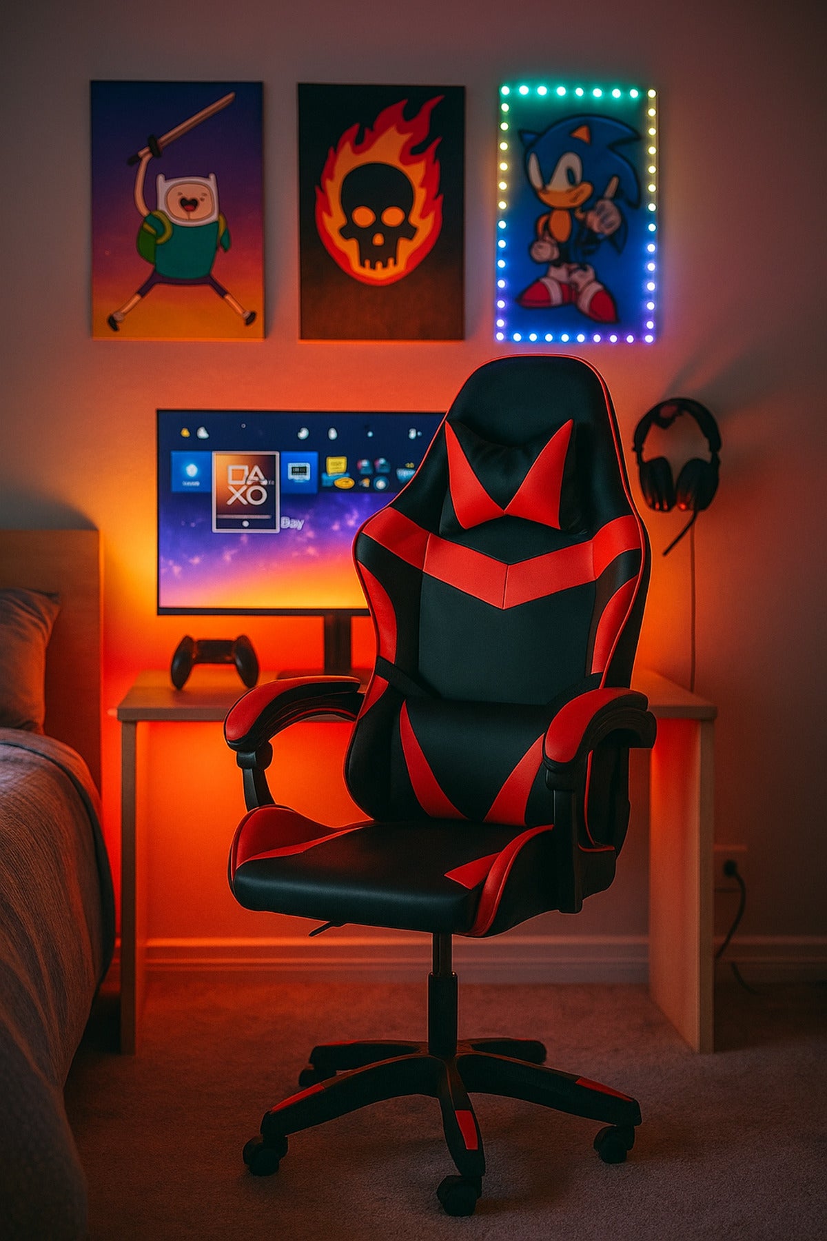 Red and Black Gaming Chair Ð Ergonomic Swivel Office Chair with Adjustable Height and Lumbar Support