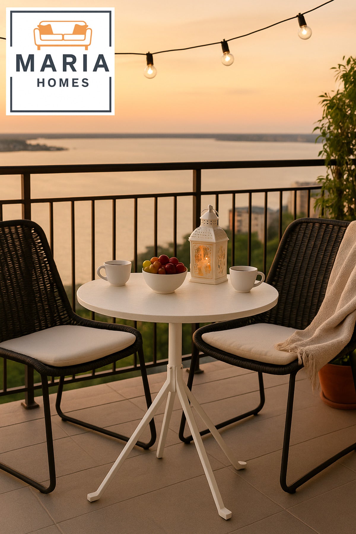 Modern White Round Metal CafŽ Table with Tripod Base