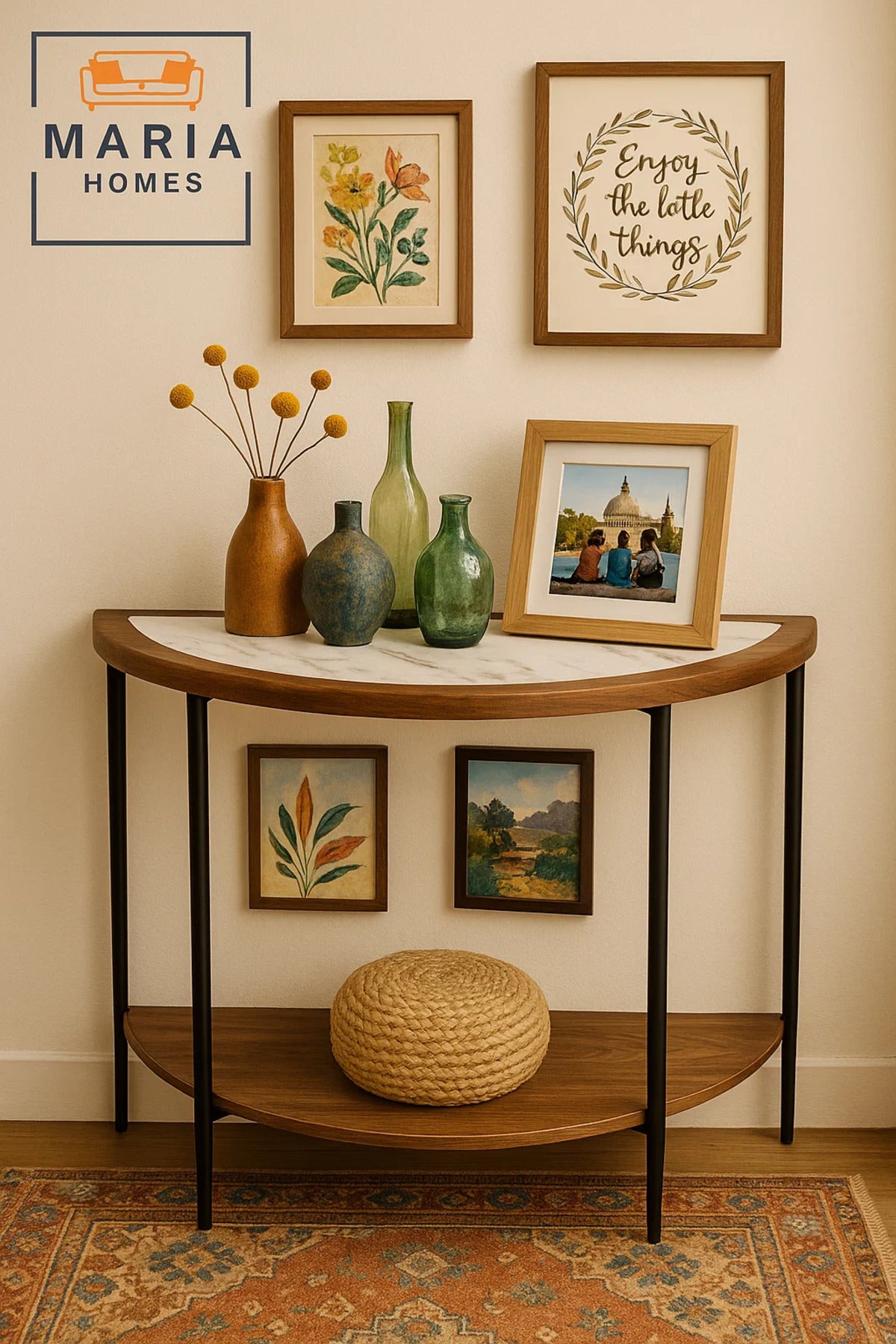 Half Moon Console Table with Marble Top Ð 119x75x43cm Modern Entryway Hallway Accent Table
