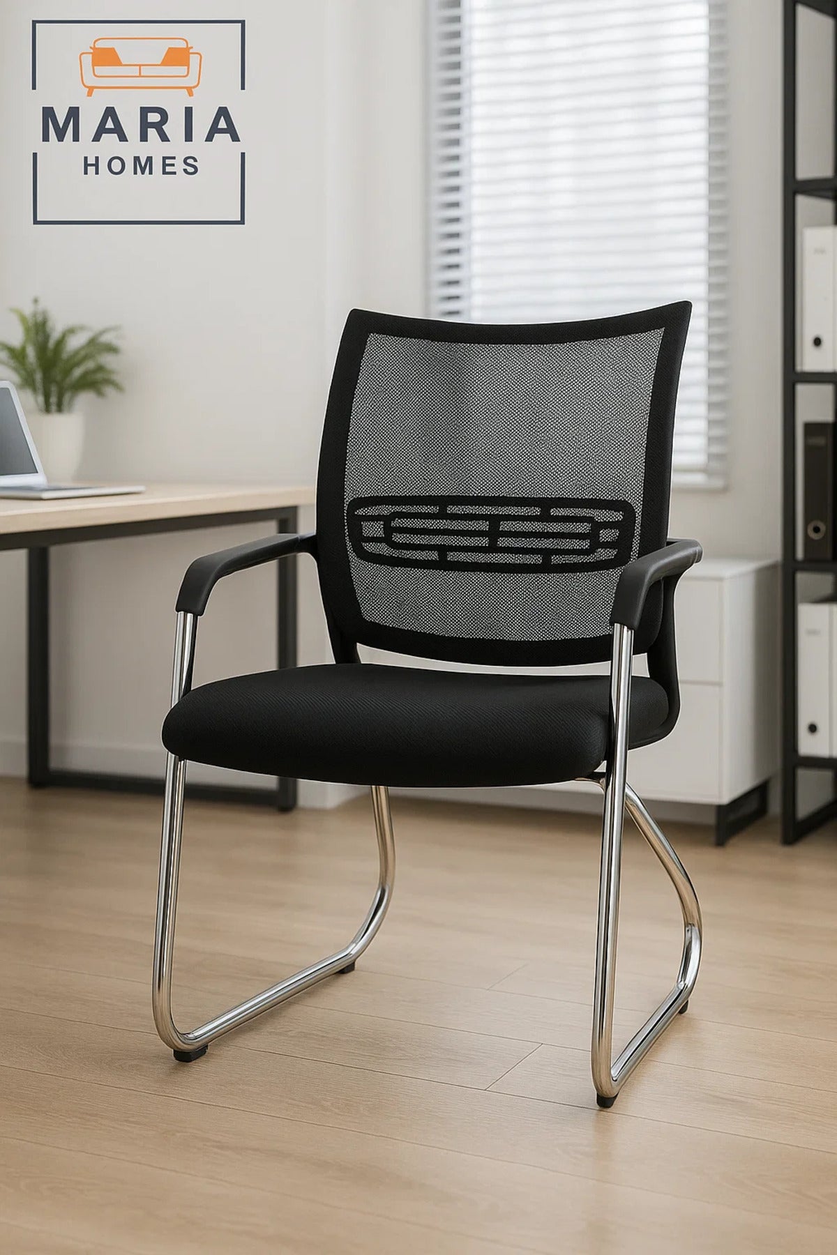 Black Mesh Office Visitor Chair with Chrome Frame Ð Ergonomic & Breathable Design