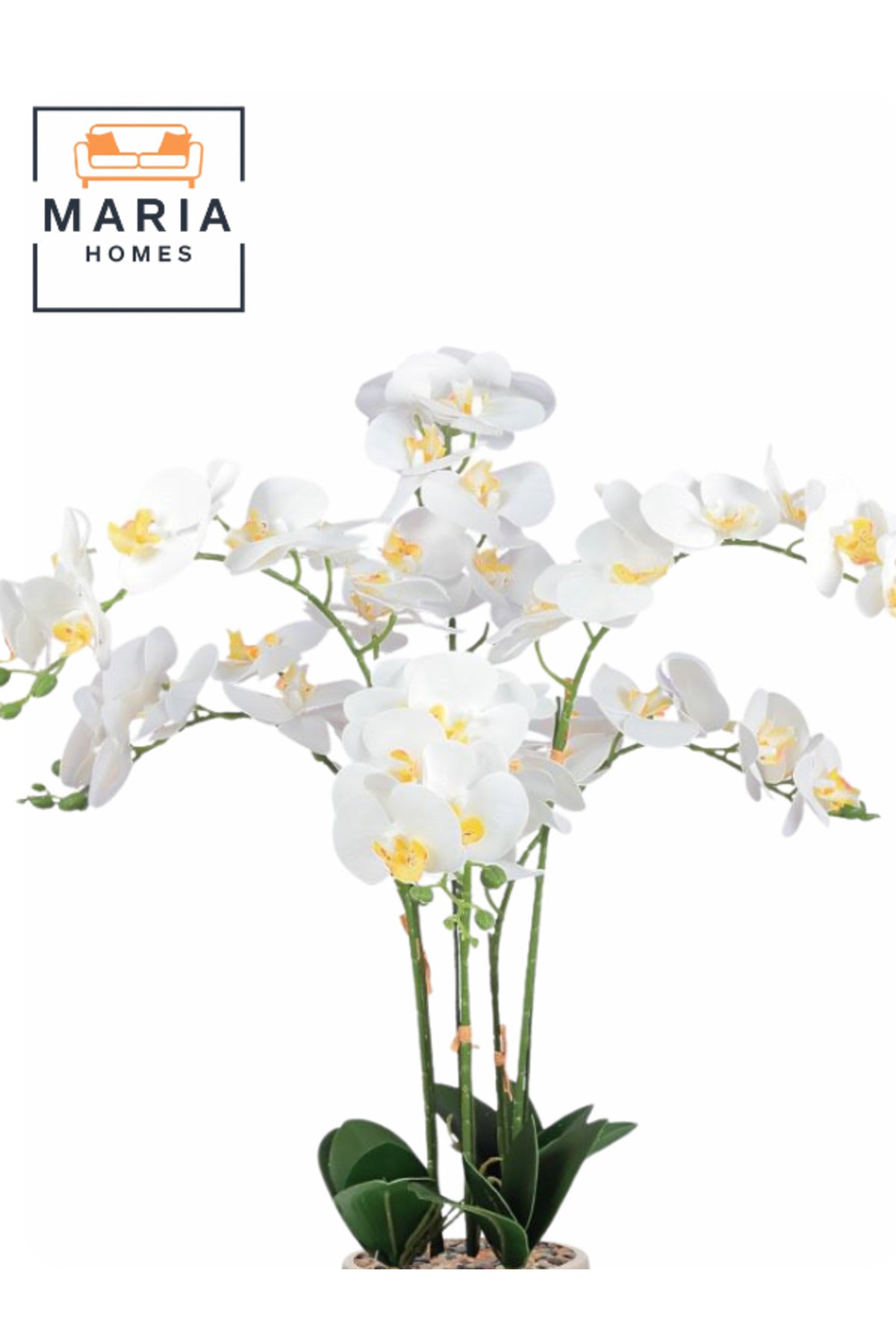Artificial White Orchid Plant 75 cm Ð 6 Stems Decorative Plastic Pot for Home & Office