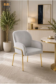 Light Grey Velvet Accent Chair with Gold Metal Legs Ð Modern Upholstered Armchair for Dining Room, Living Room, Bedroom & Lounge