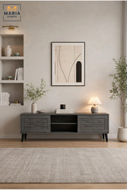 Modern Dark Wood TV Unit with Storage Shelves Ð Contemporary Entertainment Console Cabinet