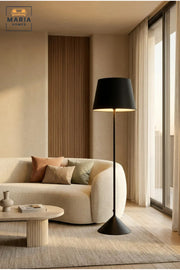 Modern Black Floor Lamp with Fabric Shade and Sculptural Flared Base, Freestanding Standing Light for Living Room, Bedroom, Reading Corner and Office