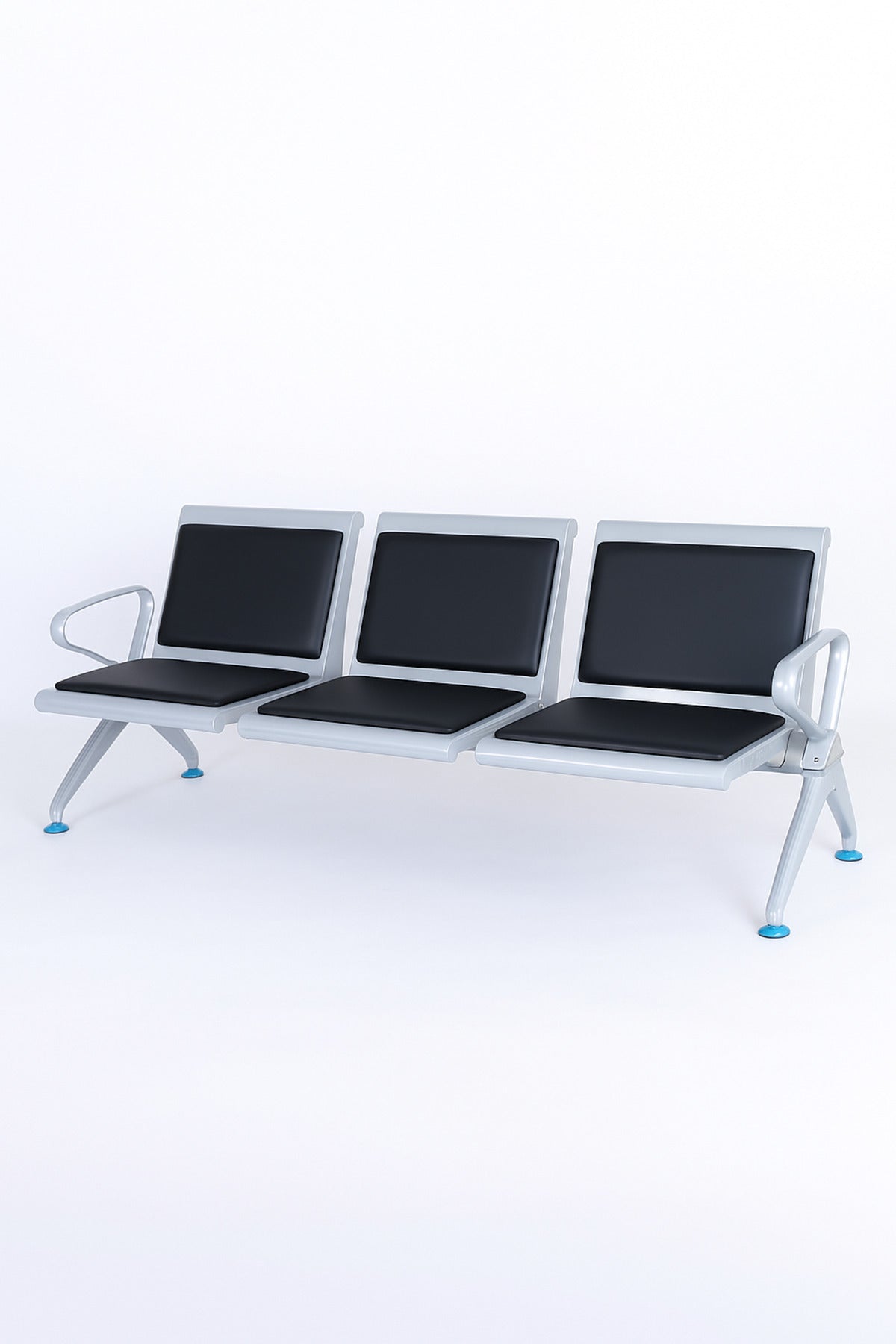 Silver 3-Seater Waiting Chair 175_68_78cmMetal Frame Bench with Cushions for Hospital & Reception