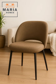 Contemporary Brown Fabric Lounge Chair Ð Curved Back Upholstered Seat with Black Metal Legs