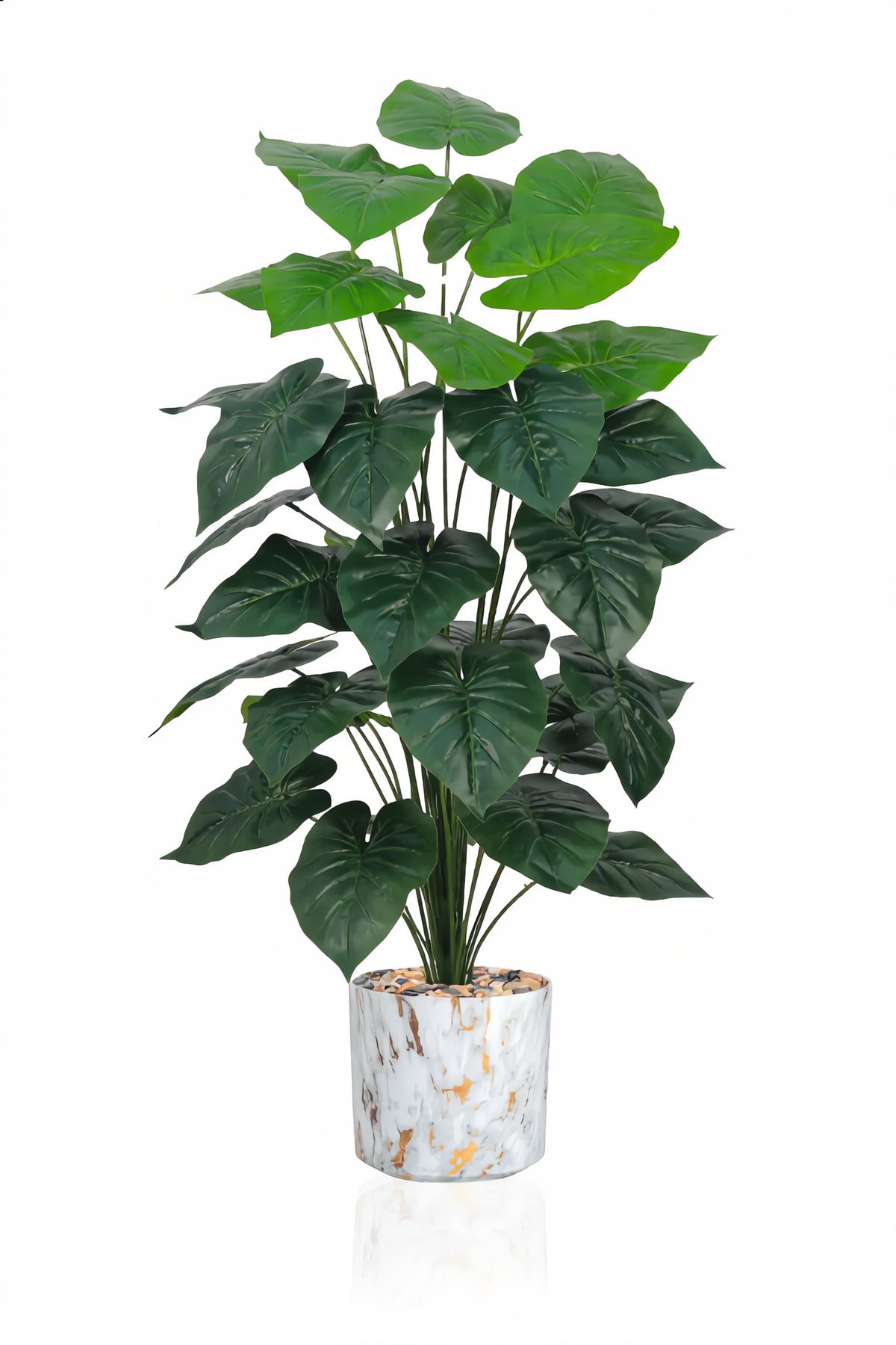 Artificial Heart Leaf Plant 130 cm with Marble Style Pot – 36 Leaf Indoor Plant