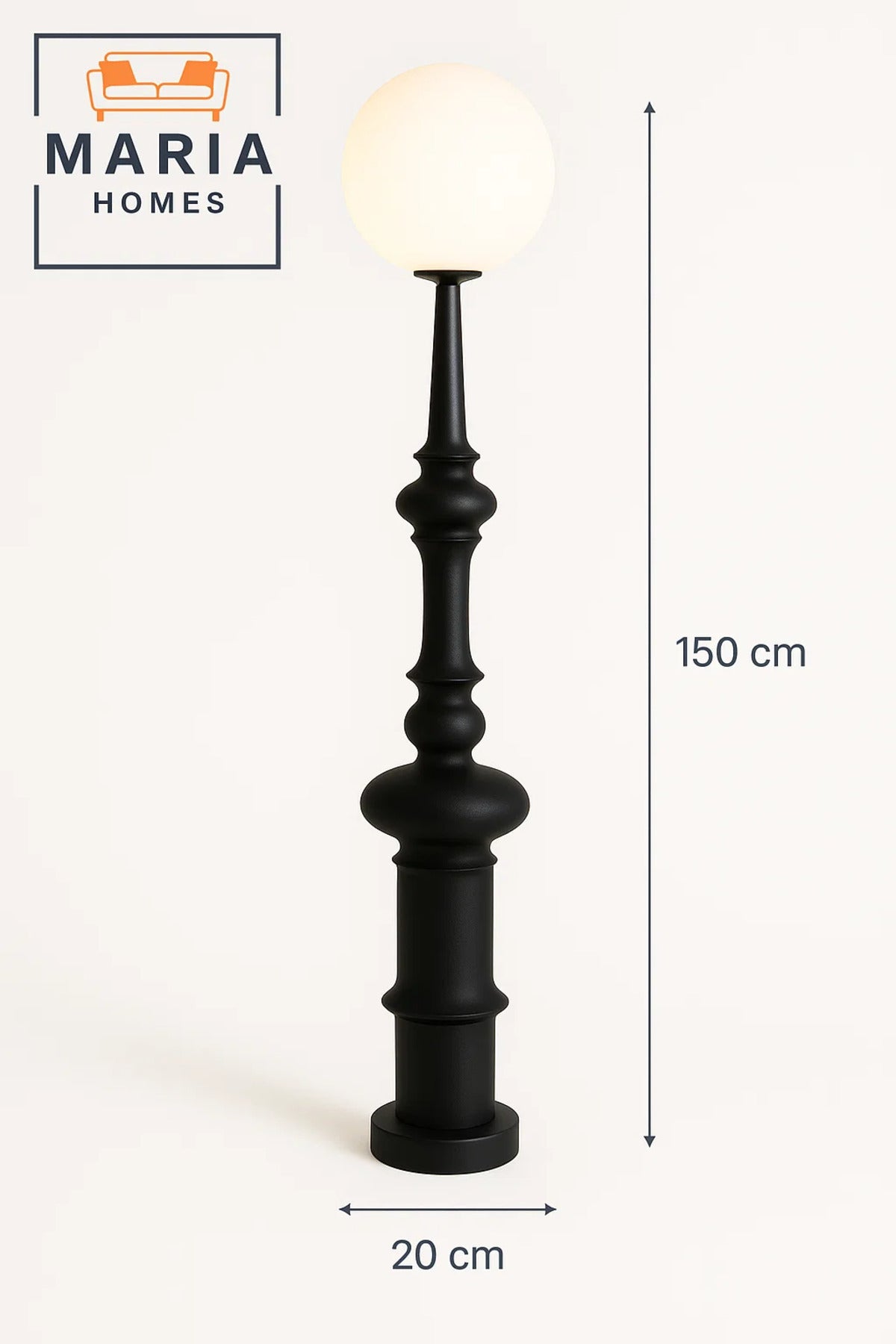 Sculptural Black Floor Lamp with Frosted Globe Shade