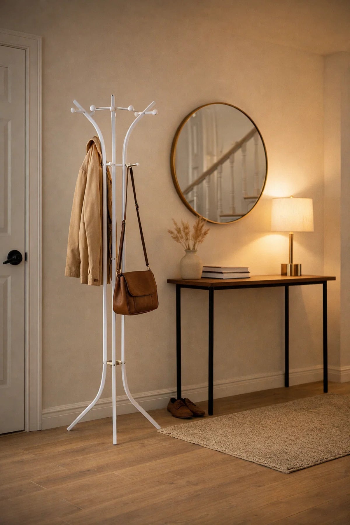 Black Metal Floor Standing Coat Rack Hanger for Home Entrance Office Jacket Hat Bag Organizer