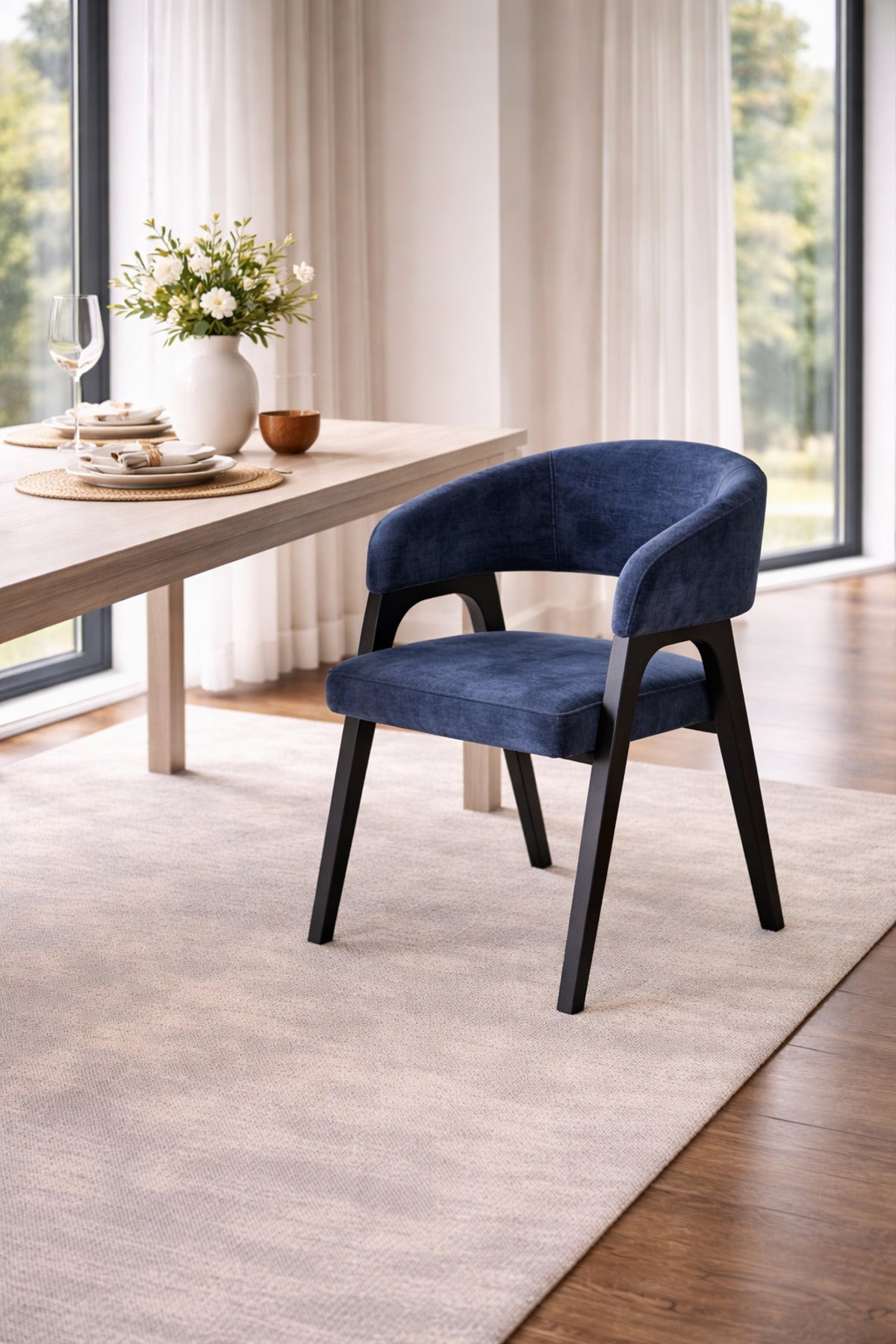 Blue Fabric Arm Dining Chair 79x50x46cm Modern blue fabric arm Kitchen