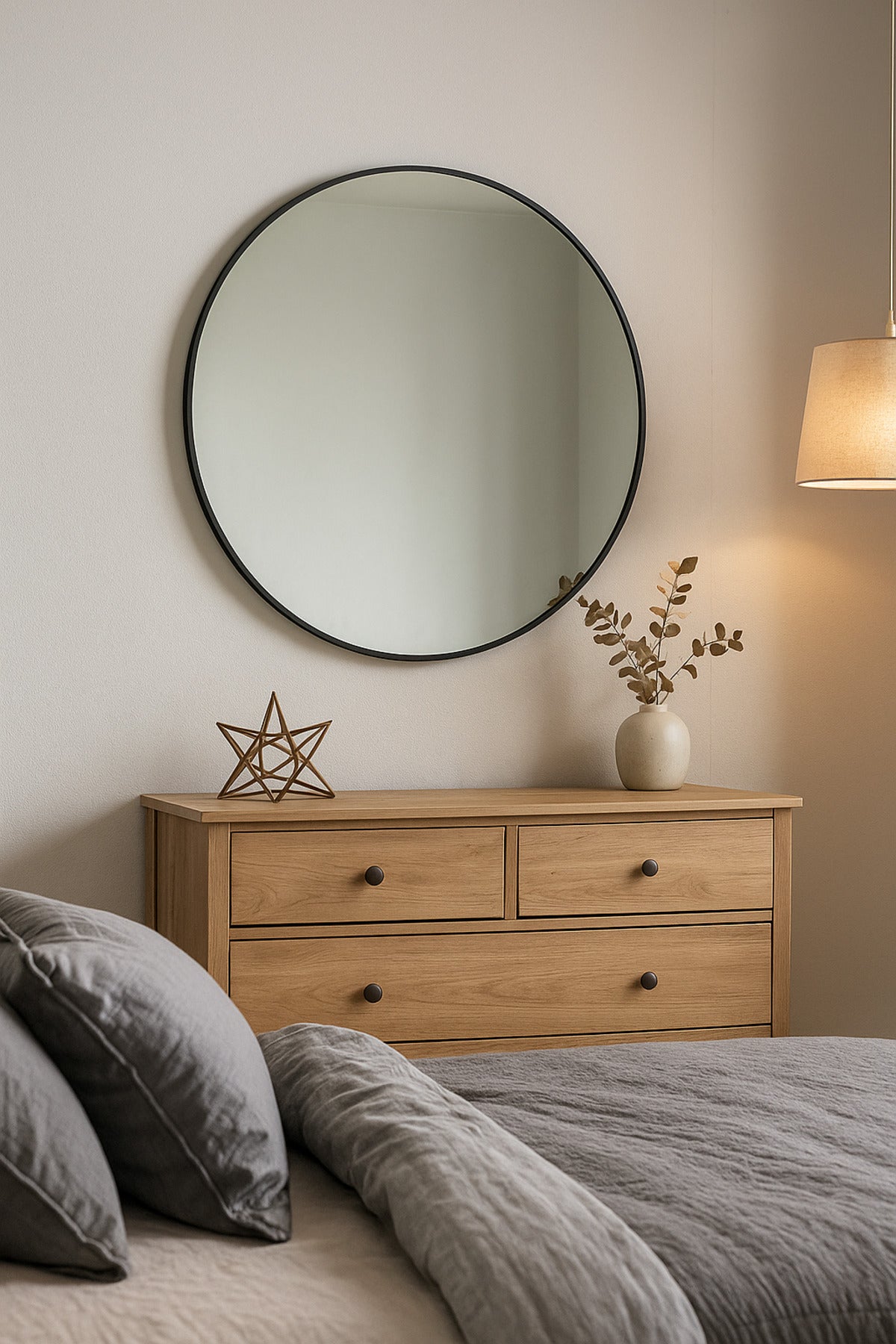 Round Wall Mirror with Black Frame Ð 100 cm Modern Decorative Mirror for Home
