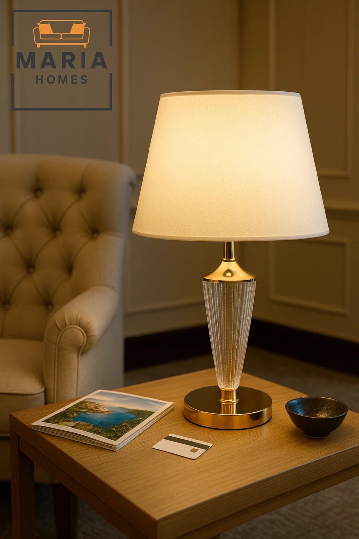 Elegant Crystal and Gold Table Lamp for Bedroom or Vanity Lighting Decor