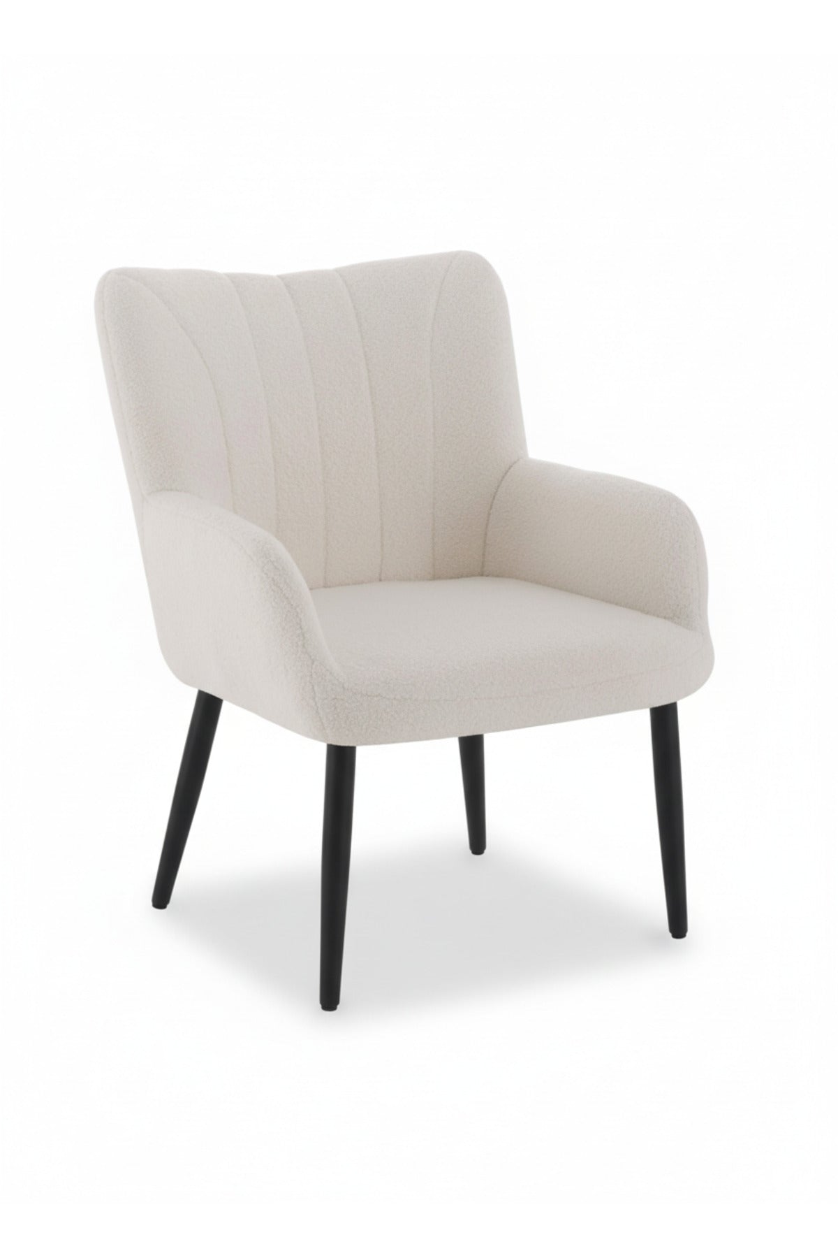 Modern White Boucle Dining Chair Soft Upholstered Armchair Black Legs for Kitchen and Dining Room