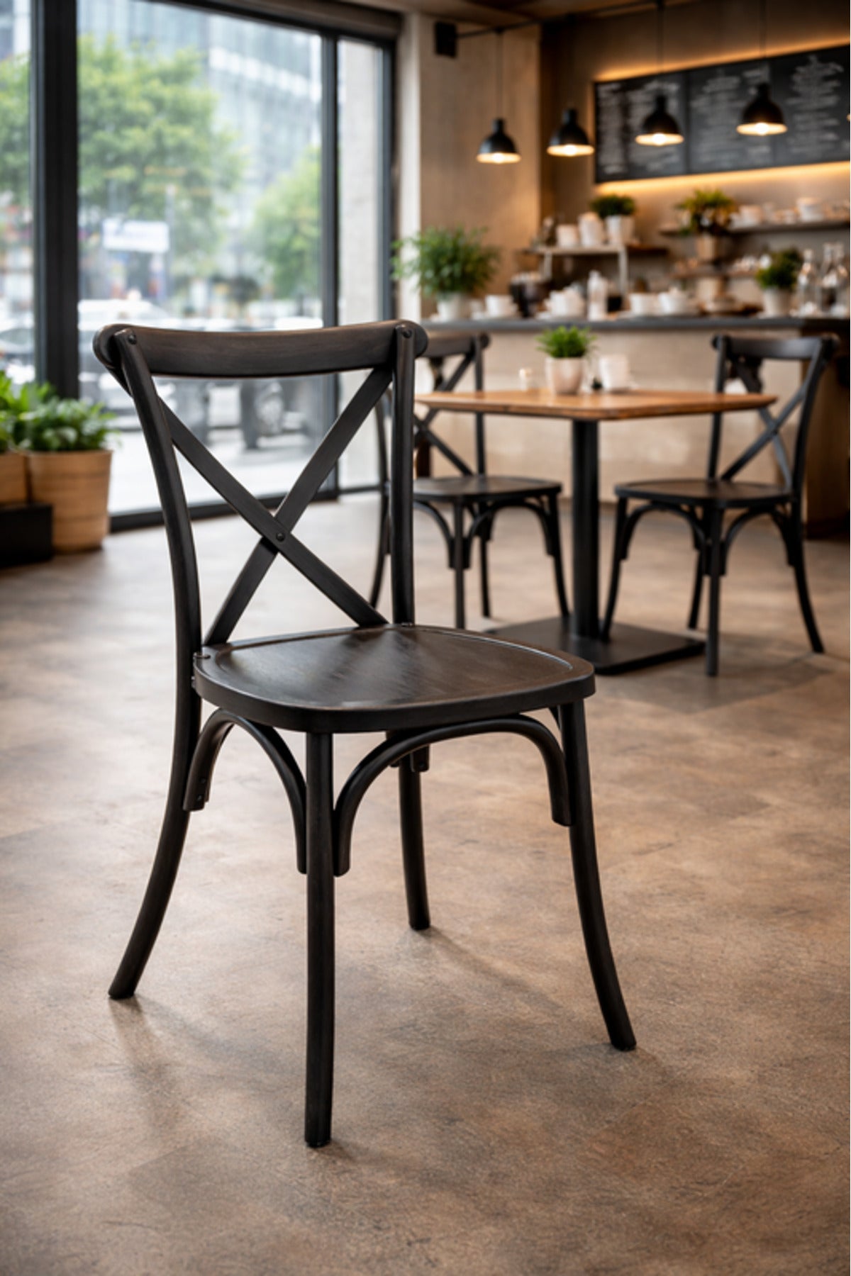 Dark Coffee Cross Back Wooden Dining Chair 42x43x87cm Caf≈Ω Restaurant dark coffee cross