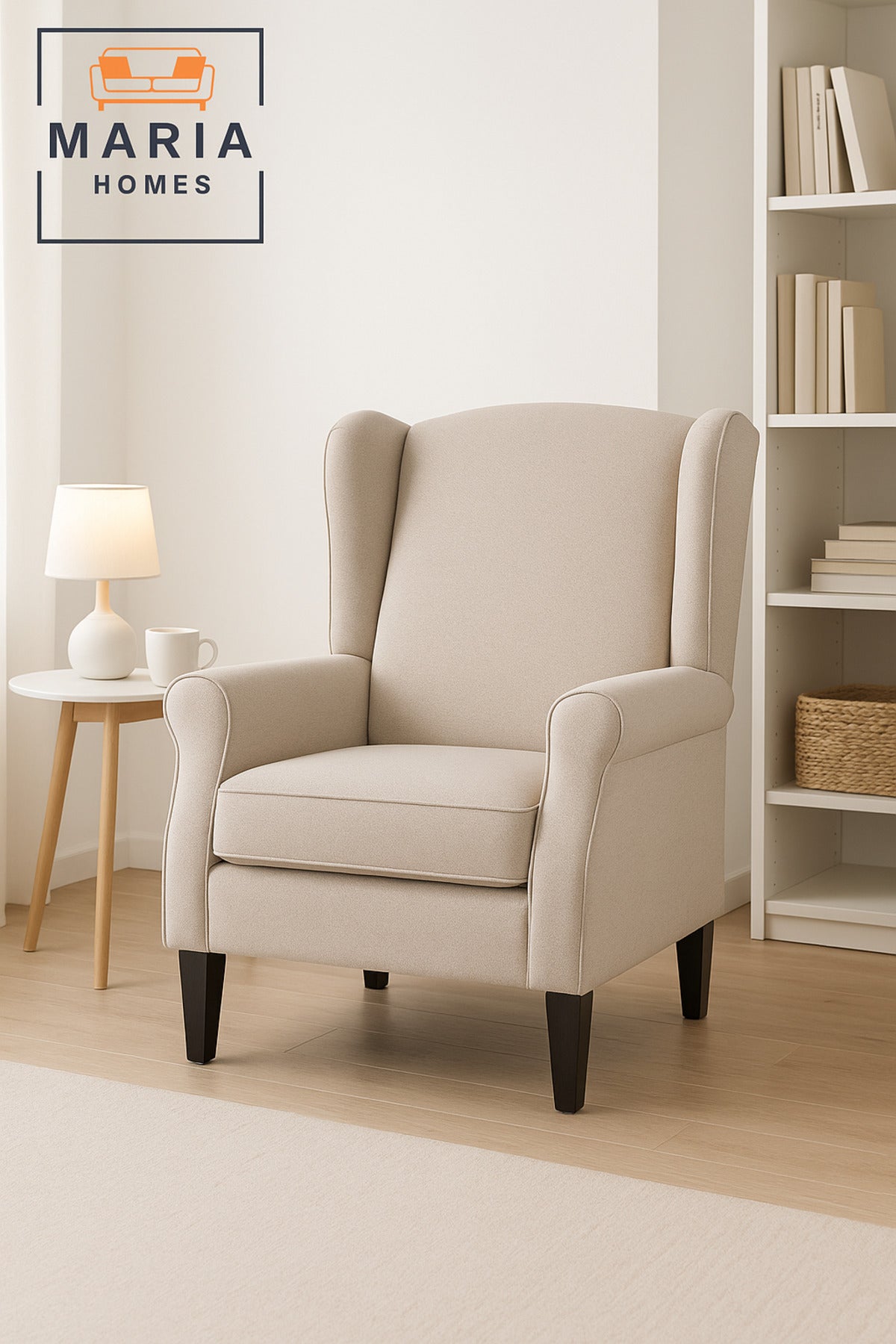 Beige Wingback Armchair Ð Modern Accent Chair with Cushioned Seat