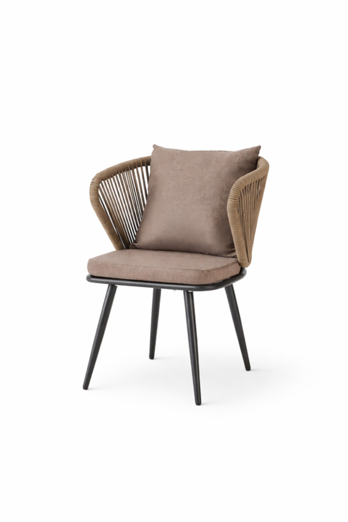 Coffee Fabric Dining Chair with Cushion Modern Woven Back coffee fabric dining Garden