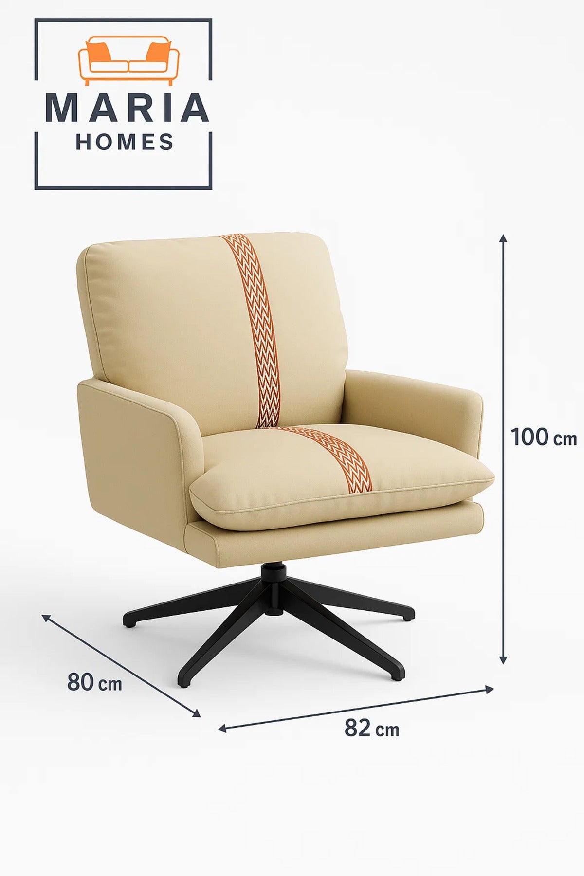 Contemporary Beige Lounge Chair with Red Pattern Stripe Ð Faux Leather Armchair for Living Spaces