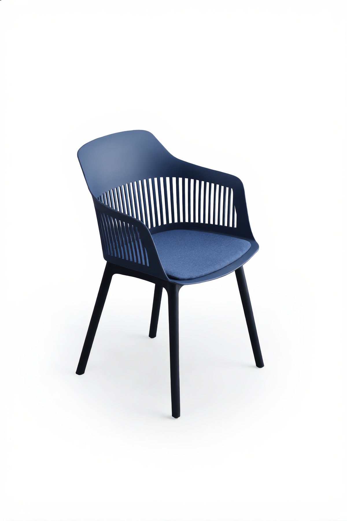Blue Plastic Armchair with Black Legs Modern Ventilated Backrest Chair for Indoor & Outdoor Seating