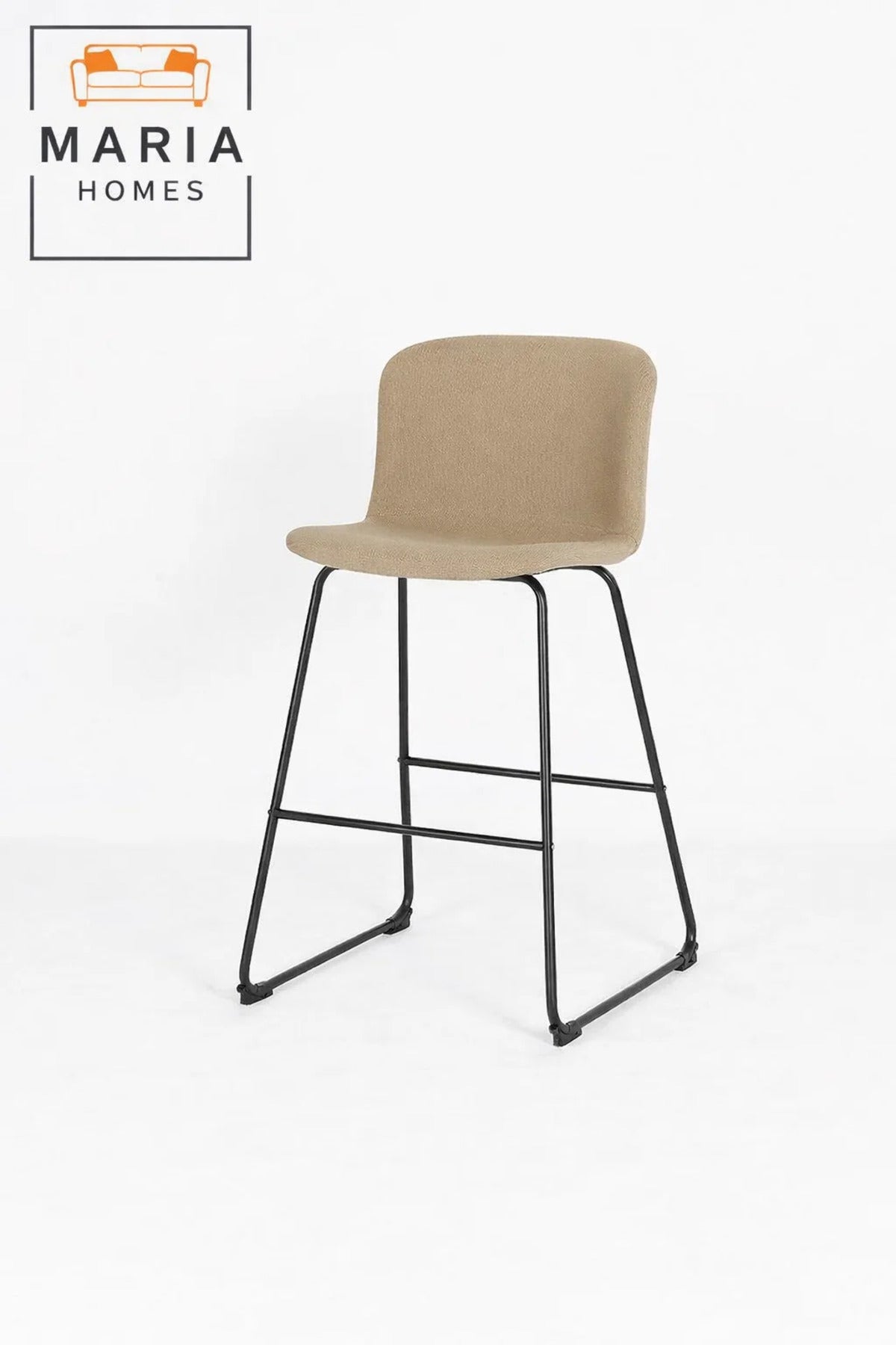 Beige Upholstered Bar Stool with Black Metal Frame √ê Modern Counter Chair
