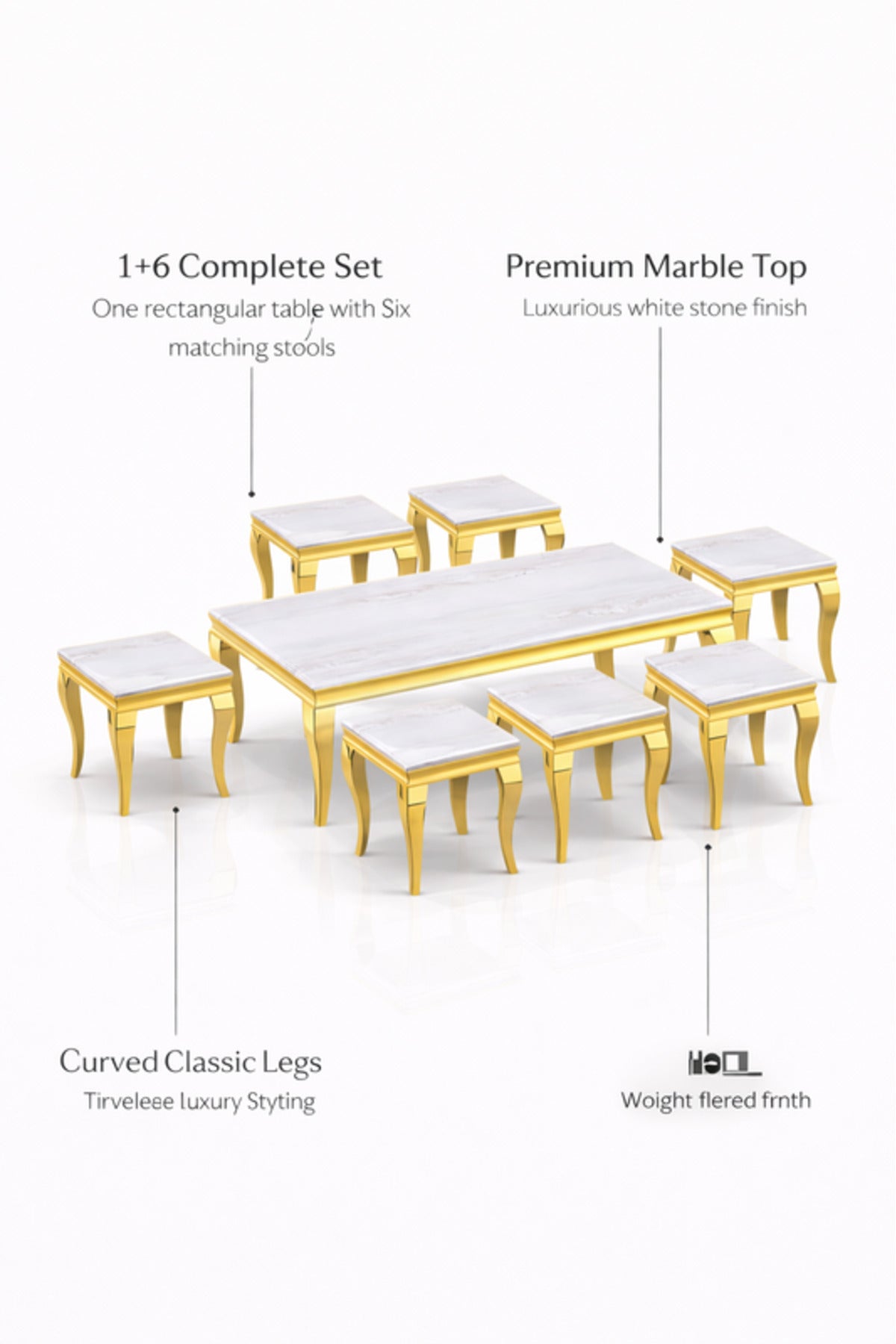 Luxury Gold Marble Coffee Table Set 1+6 √ê Royal Classic Design