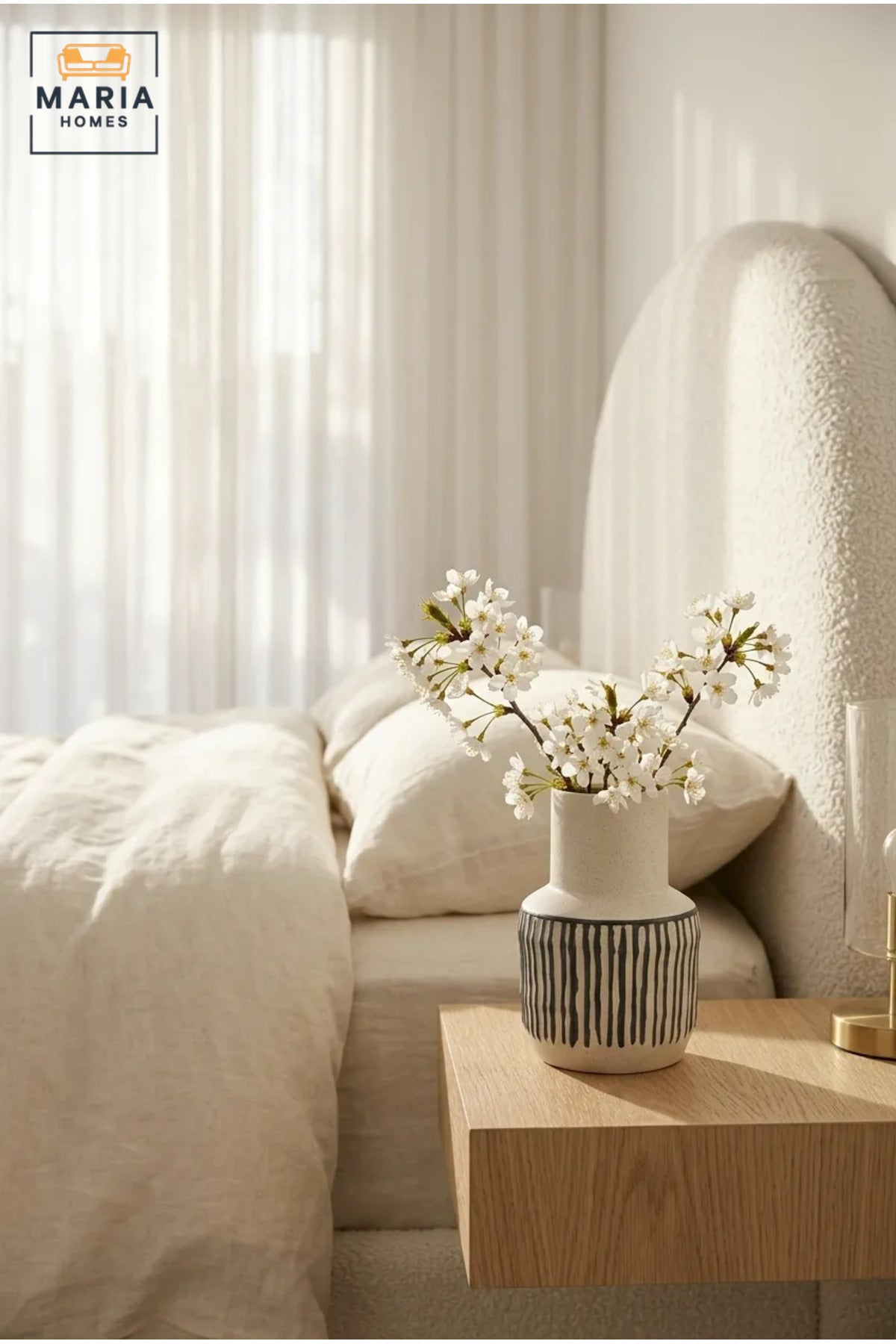Cream and Black Striped Decorative Vase, Modern Ceramic Flower Holder with Rounded Body and Tall Neck for Living Room, Bedroom, Office and Table Décor