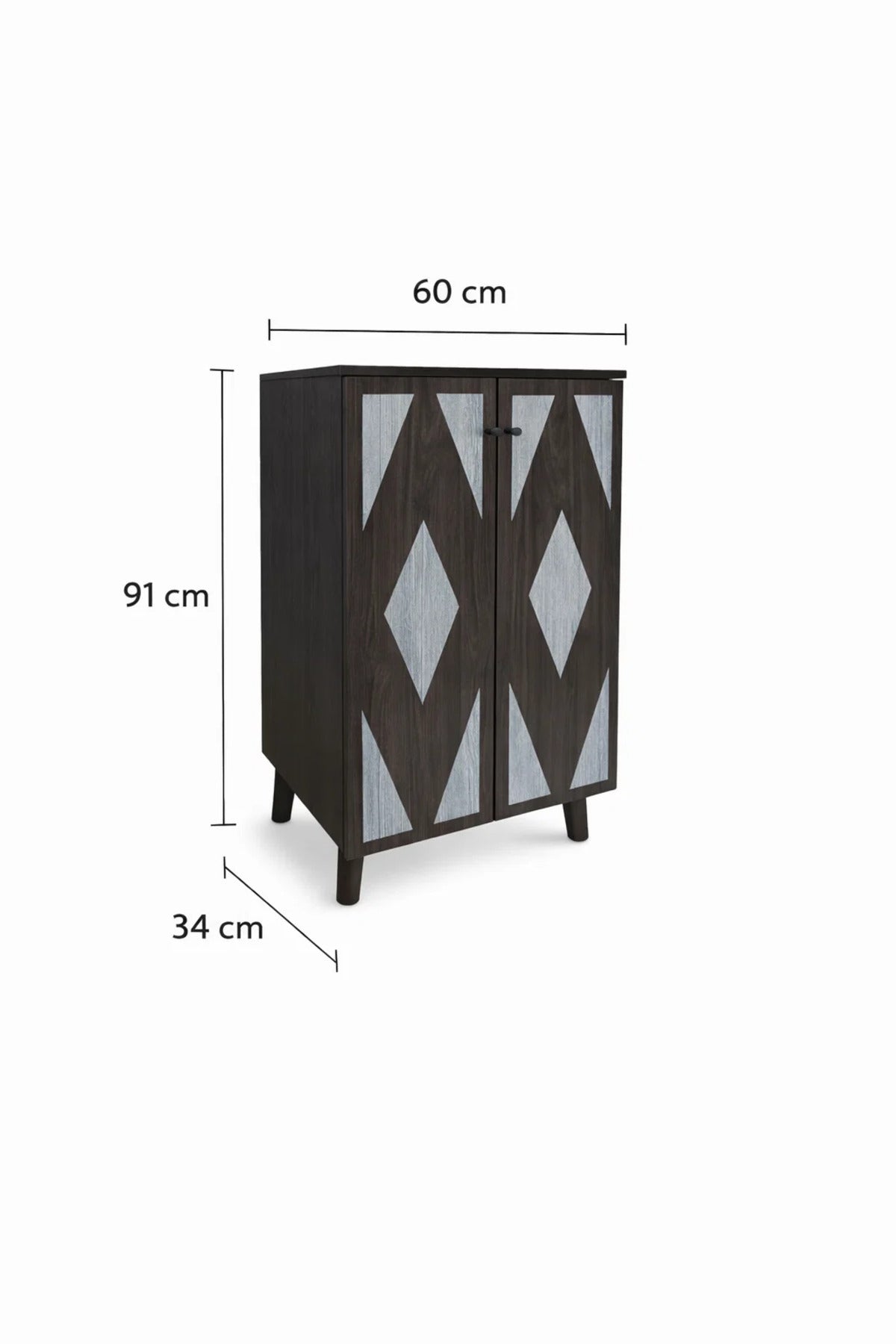 Modern Geometric Pattern Shoe Cabinet Dark Brown Wood Storage Unit for Entryway Home Organizer 91cm
