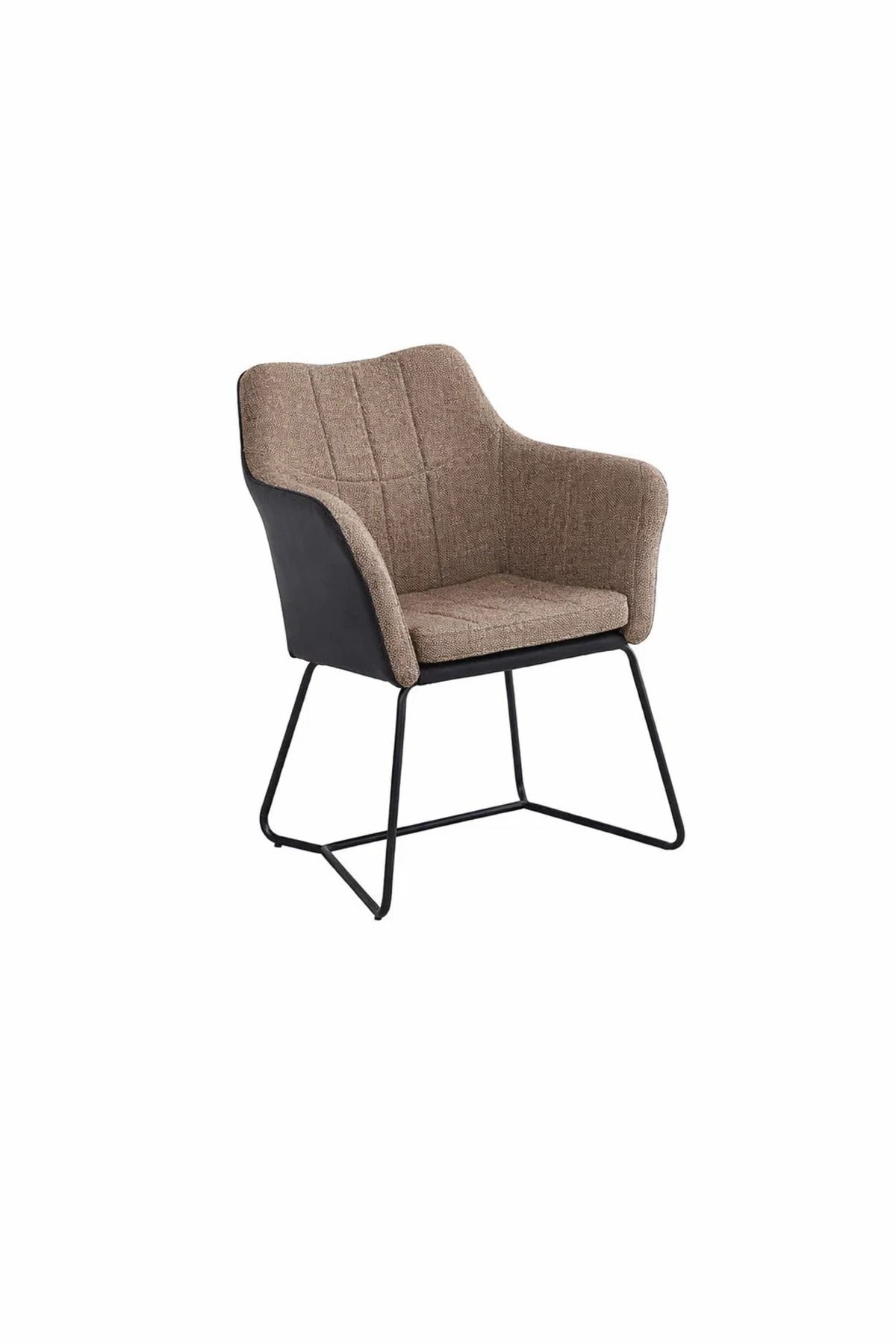 Premium Brown Fabric and Black Leather Dining Armchair with Metal Legs for Modern Living Room Decor