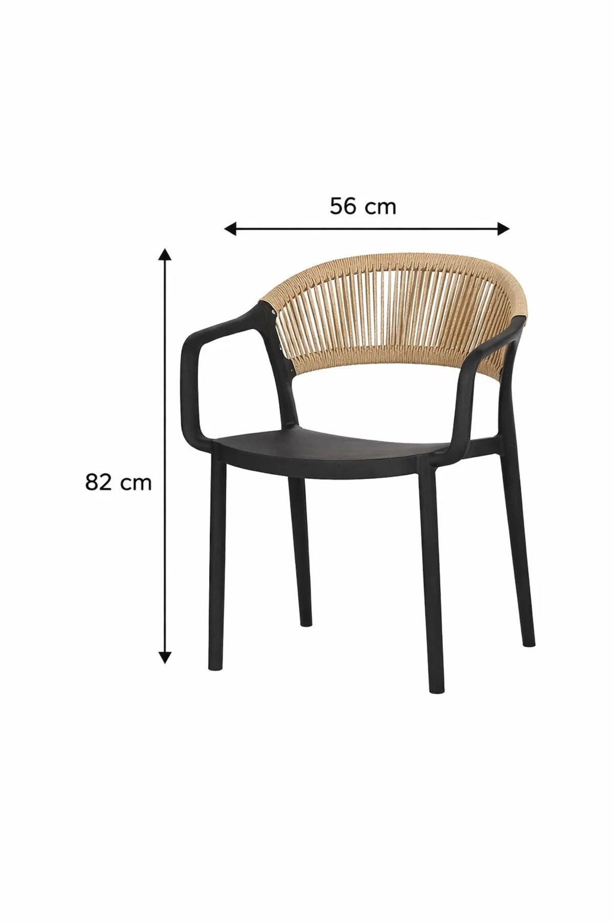 Modern Black Dining Chair with Brown Rattan Back and Armrests for Indoor Outdoor Use