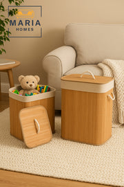 Natural Bamboo Laundry Basket with Lid & Rope Handles Ð 40_30_57 cm