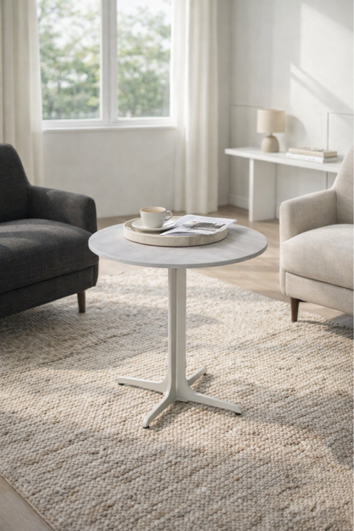 Round Light Grey Ceramic Side Table with Metal Base 45_45_55 cm Modern Accent round