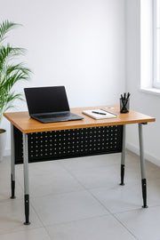 Light Wood Office Desk 120_60_75 cm Ð Modern Workstation Table with Metal Frame and Cable Grommet