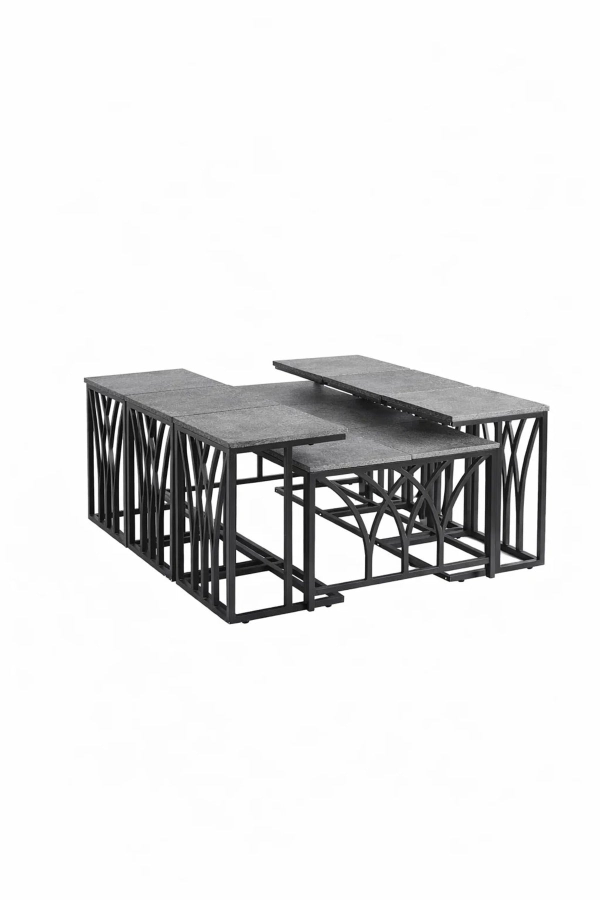 Modern Grey Coffee Table Set with 6 Side Tables 130 _ 70 45 cm modern grey coffee