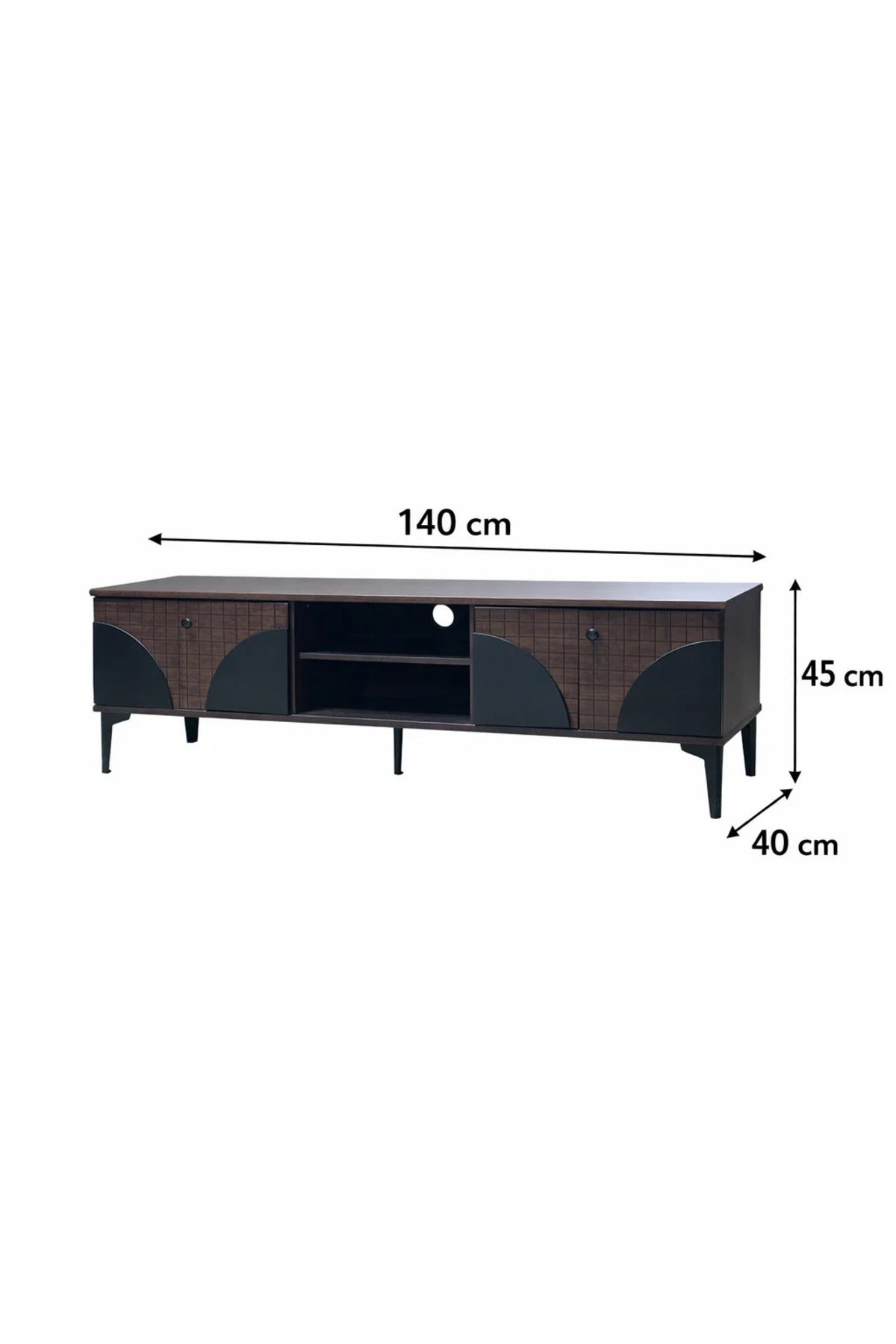 Brown & Black TV Stand √ê 140x40x45 cm Modern Plasma Table with Cabinets & Shelf