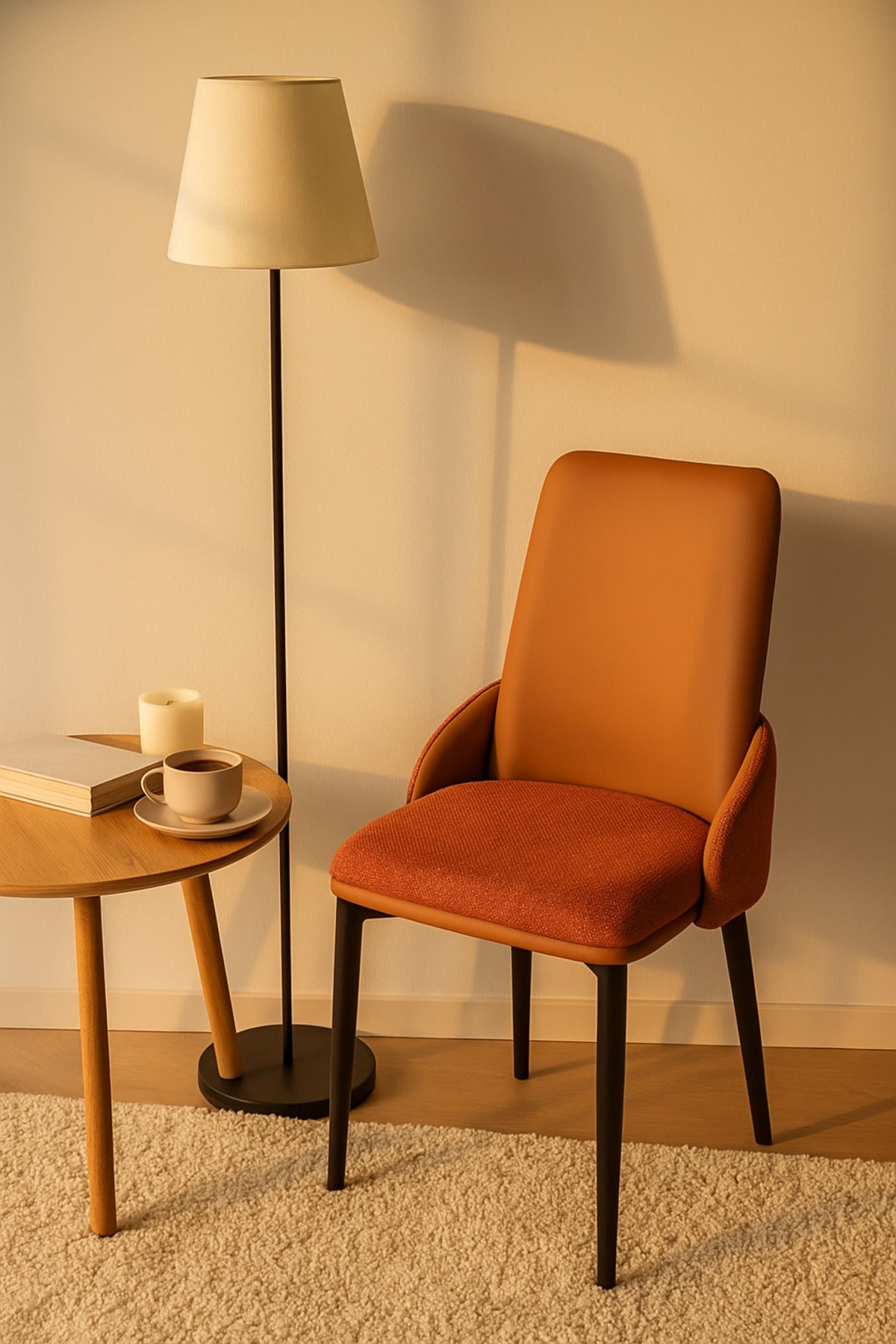 Orange Dining Chair Ð Modern Upholstered Chair with PU Leather Back and Fabric Seat for Dining Room