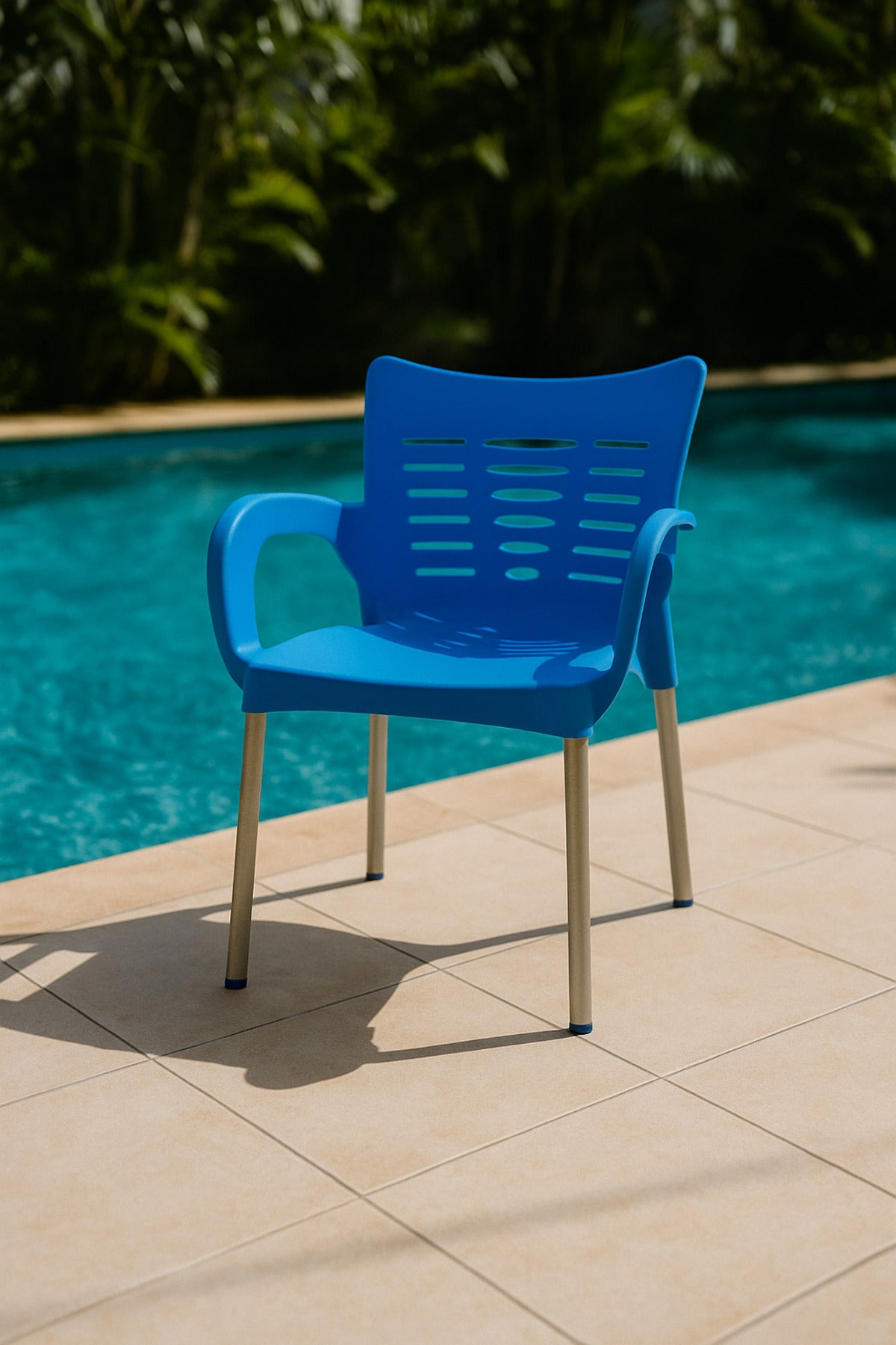 Modern Blue Plastic Outdoor Armchair for Garden Patio & Balcony Durable Stylish & Comfortable Design